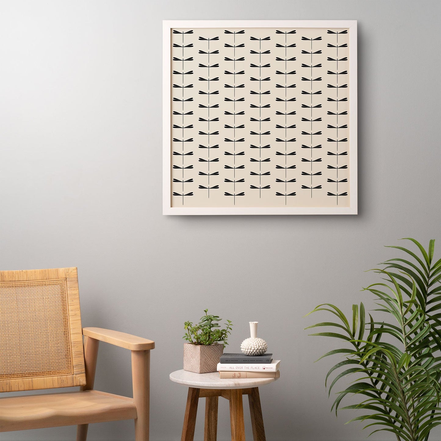 Colour Poems Dragonfly Pattern Black White Framed Wall Art