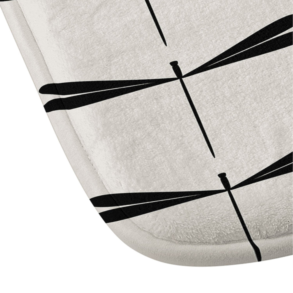 Colour Poems Dragonfly Pattern Black White Memory Foam Bath Mat