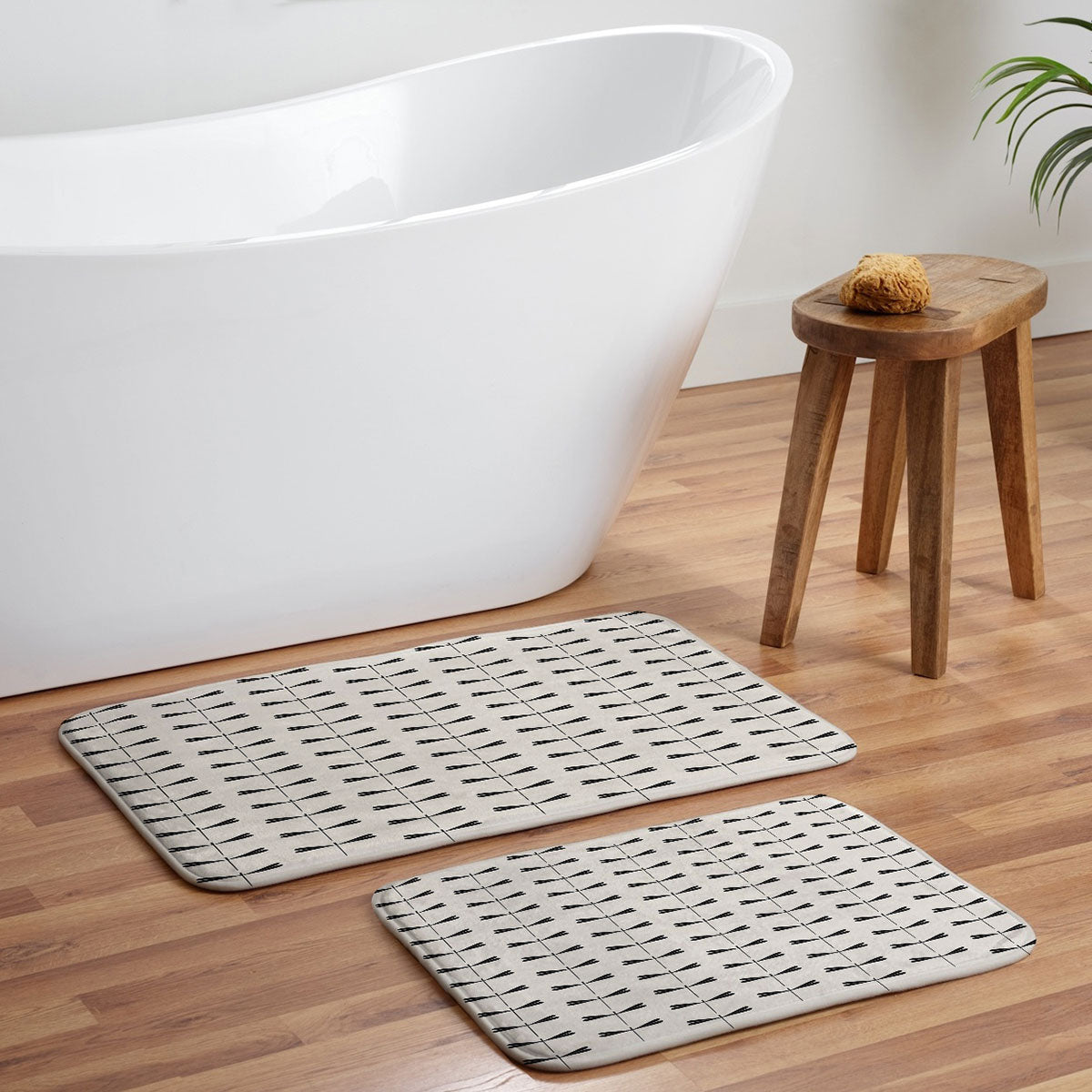Colour Poems Dragonfly Pattern Black White Memory Foam Bath Mat