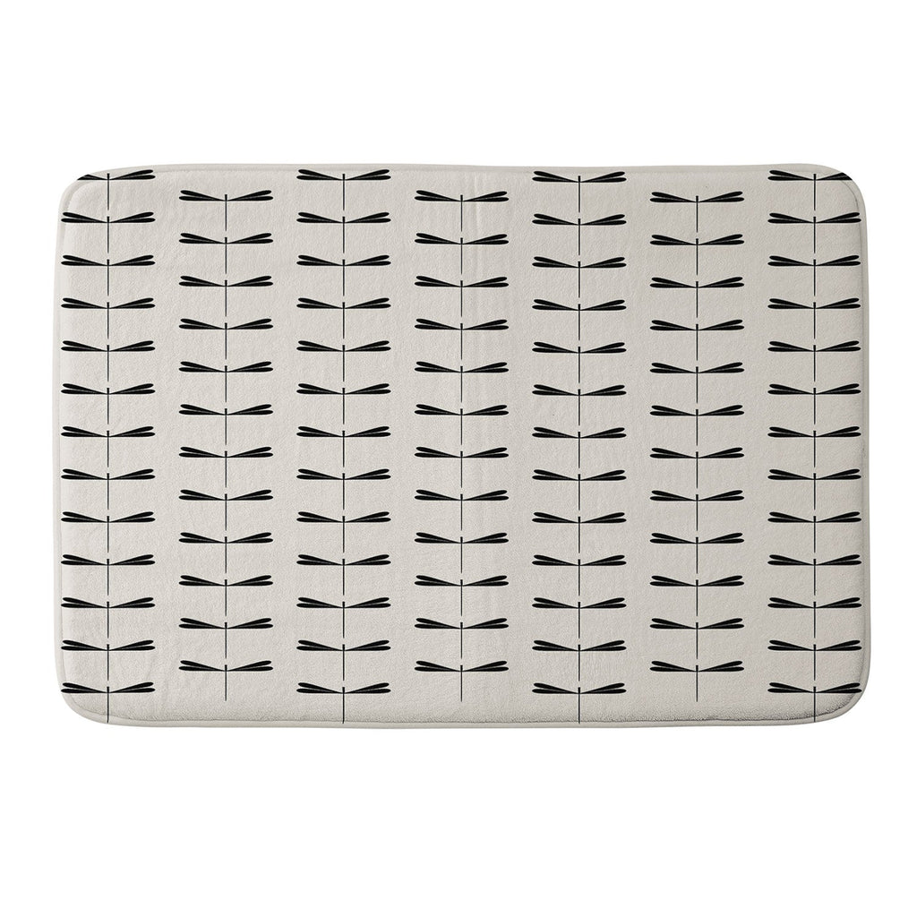 Colour Poems Dragonfly Pattern Black White Memory Foam Bath Mat