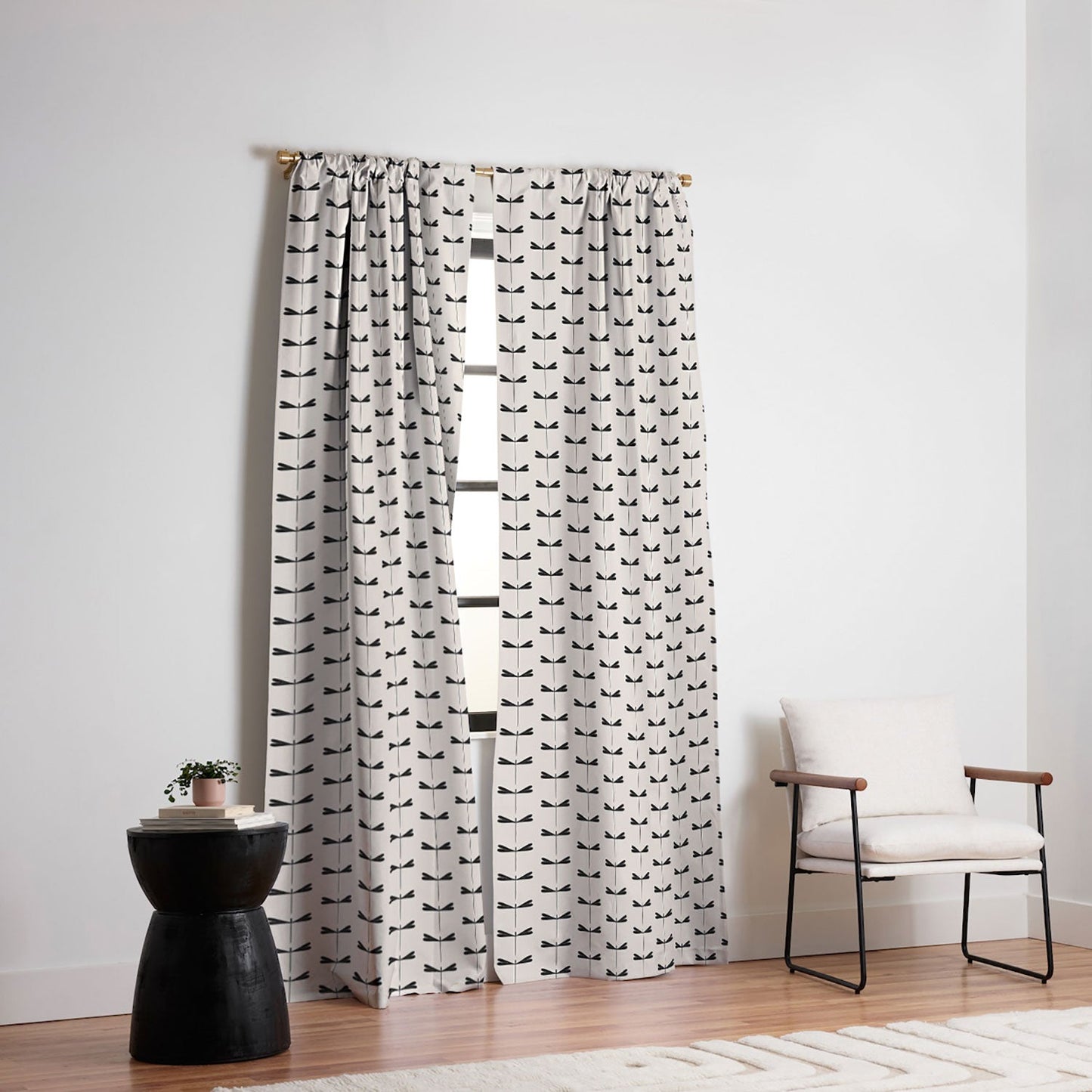 Colour Poems Dragonfly Pattern Black White Blackout Window Curtain