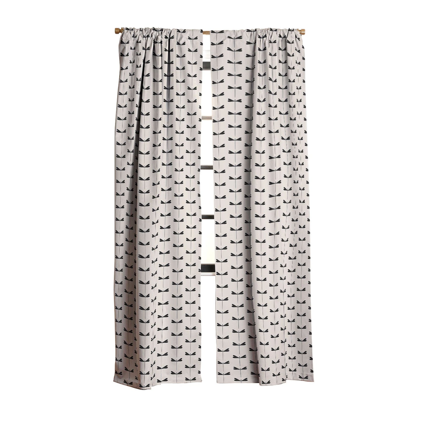 Colour Poems Dragonfly Pattern Black White Blackout Window Curtain