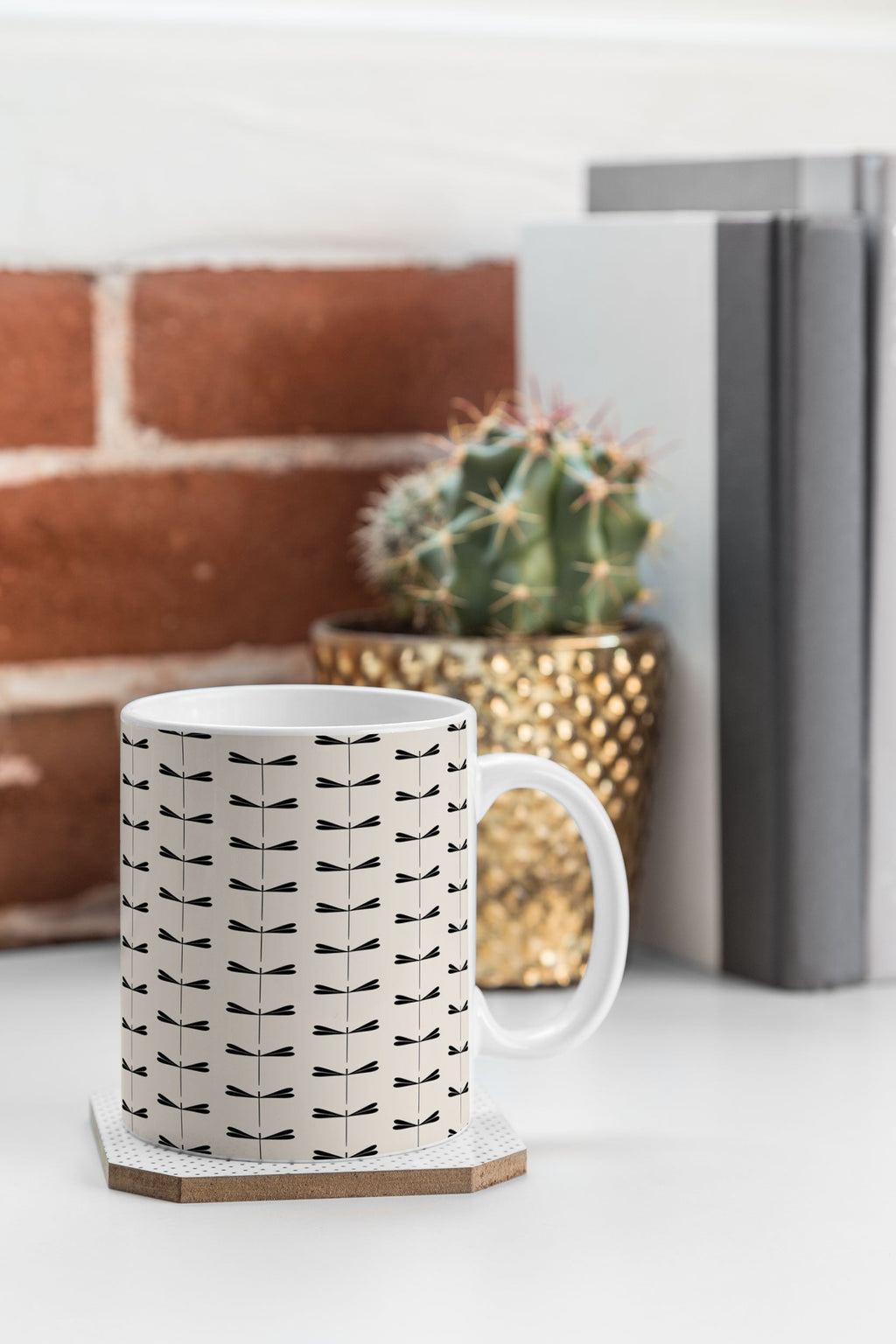 Colour Poems Dragonfly Pattern Black White Coffee Mug