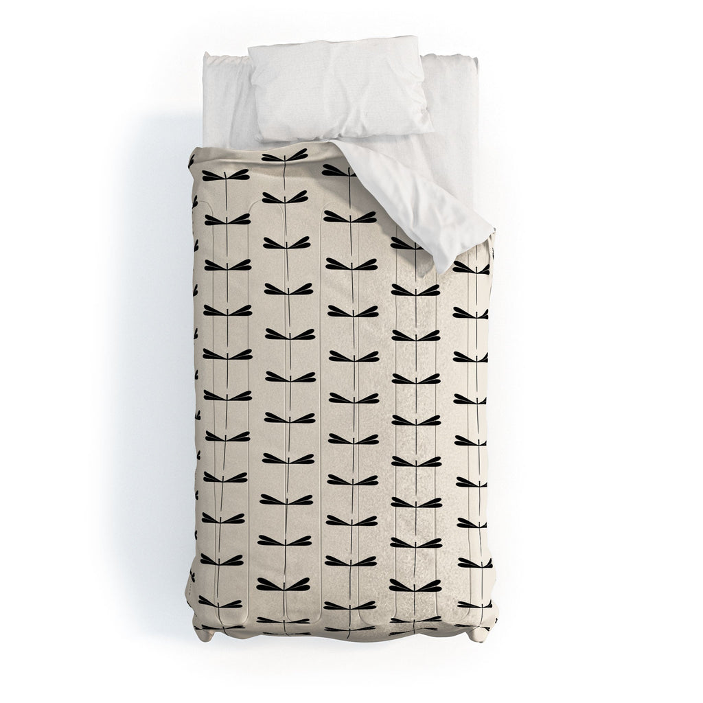Colour Poems Dragonfly Pattern Black White Comforter