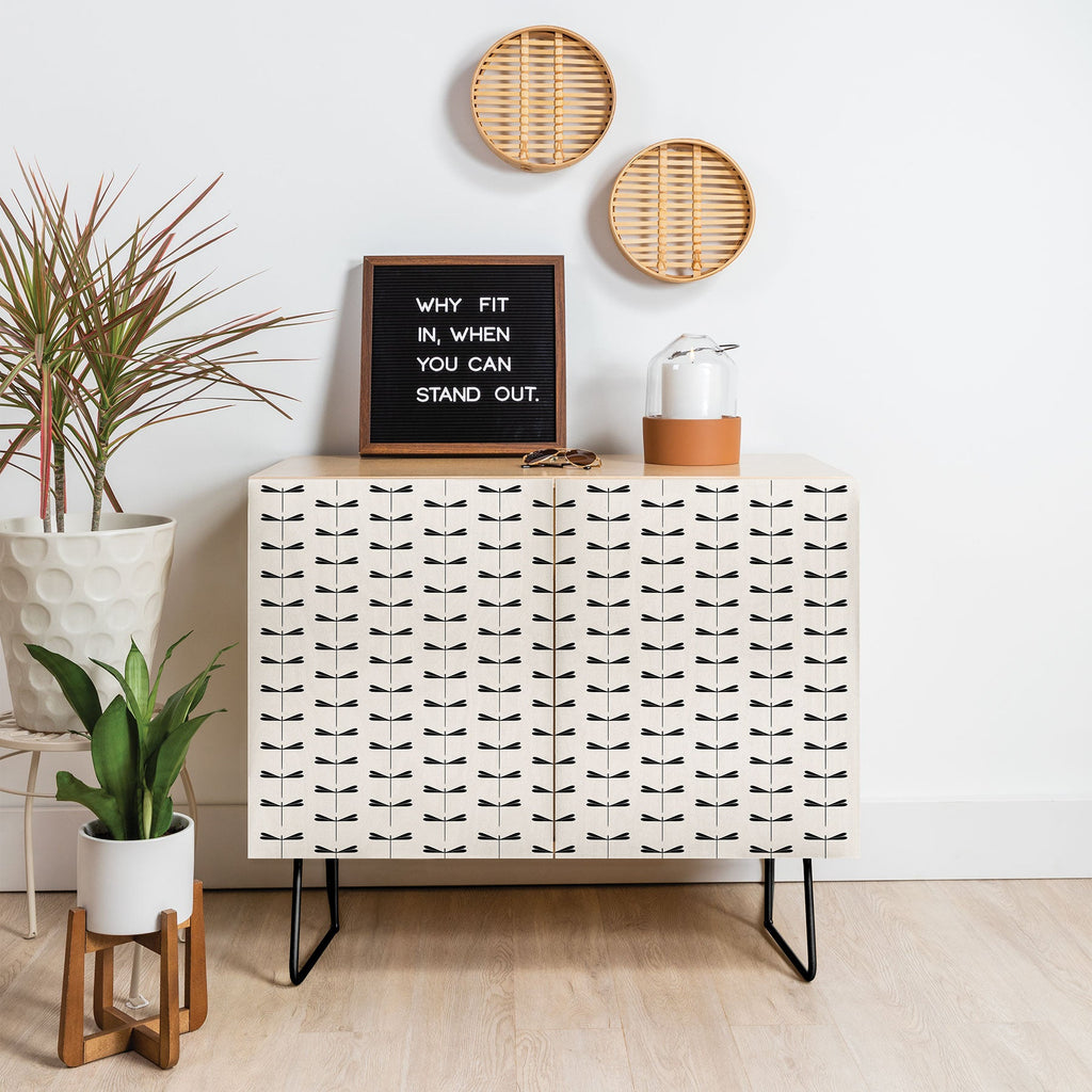 Colour Poems Dragonfly Pattern Black White Credenza
