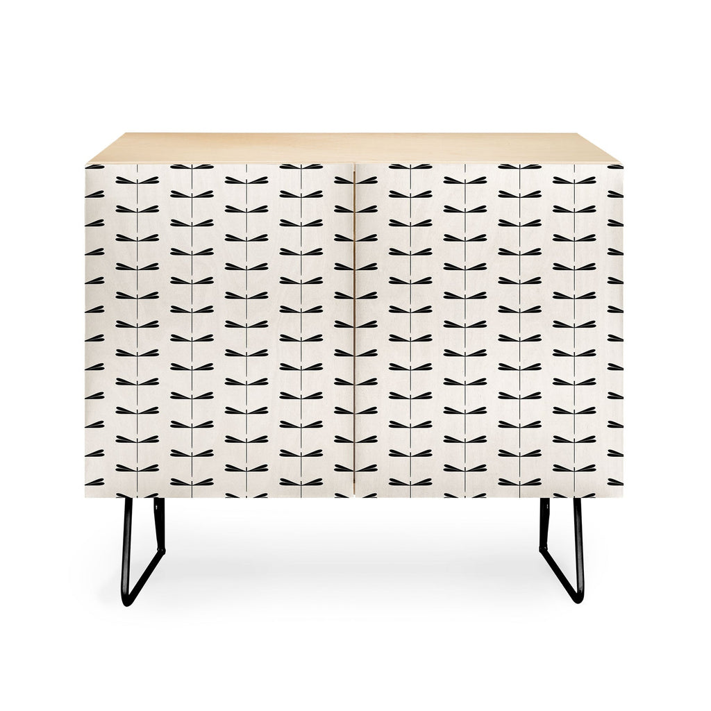 Colour Poems Dragonfly Pattern Black White Credenza