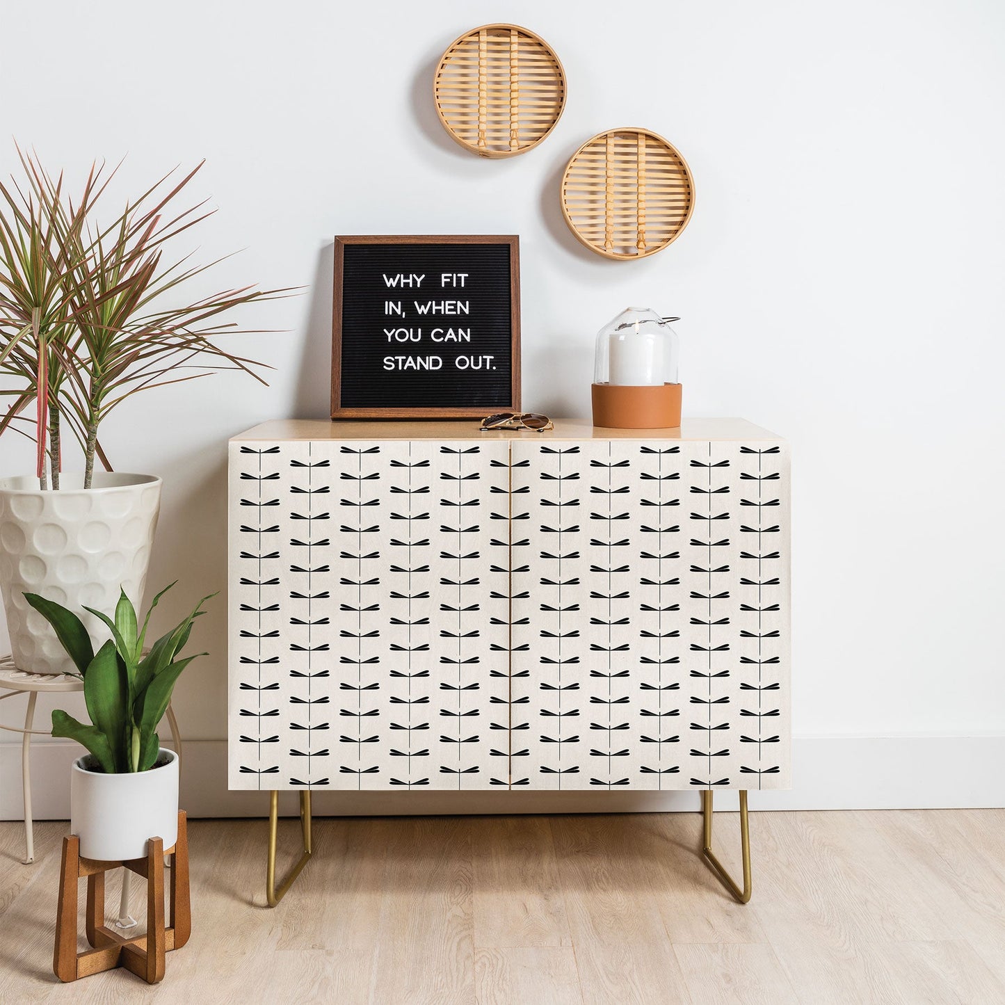Colour Poems Dragonfly Pattern Black White Credenza