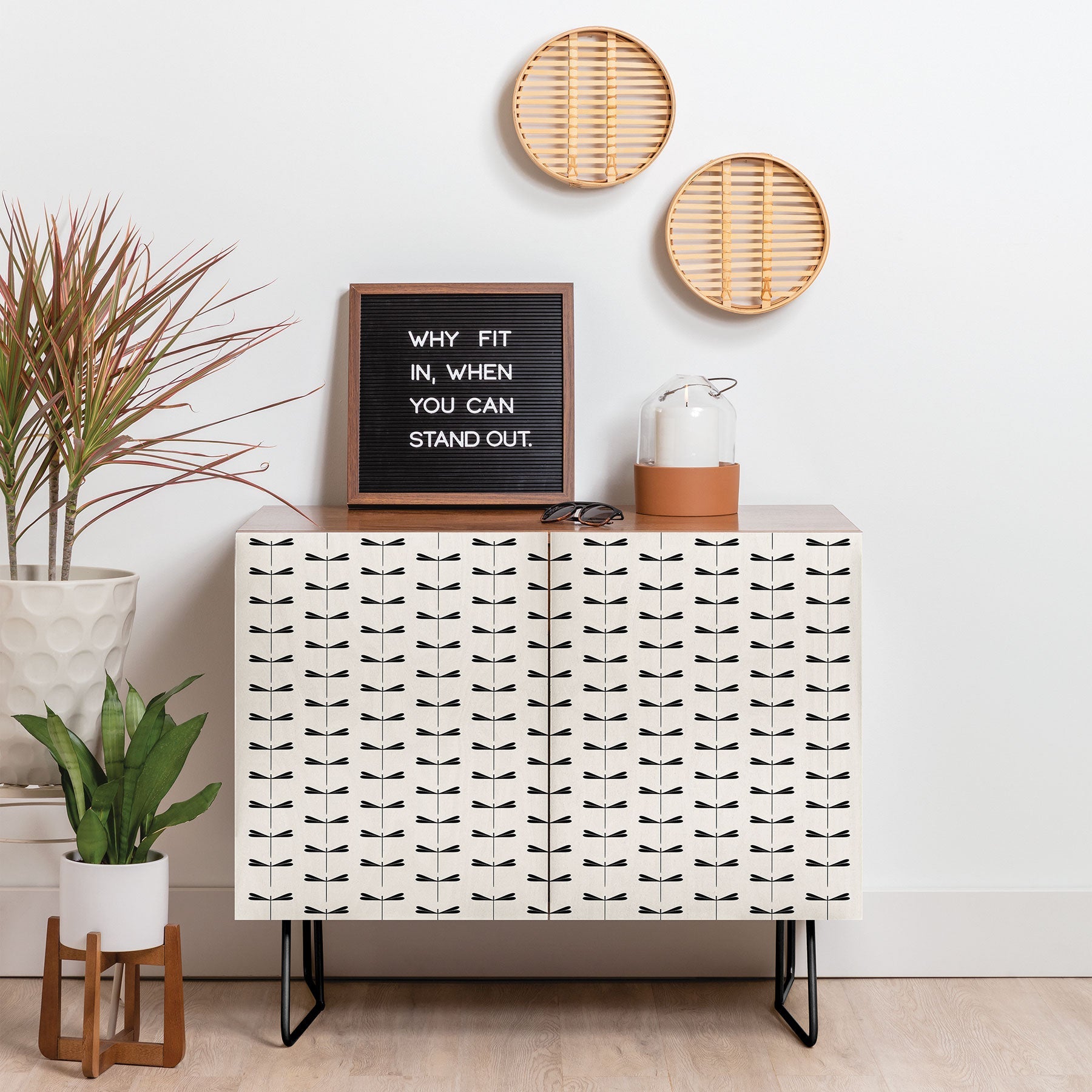 Colour Poems Dragonfly Pattern Black White Credenza