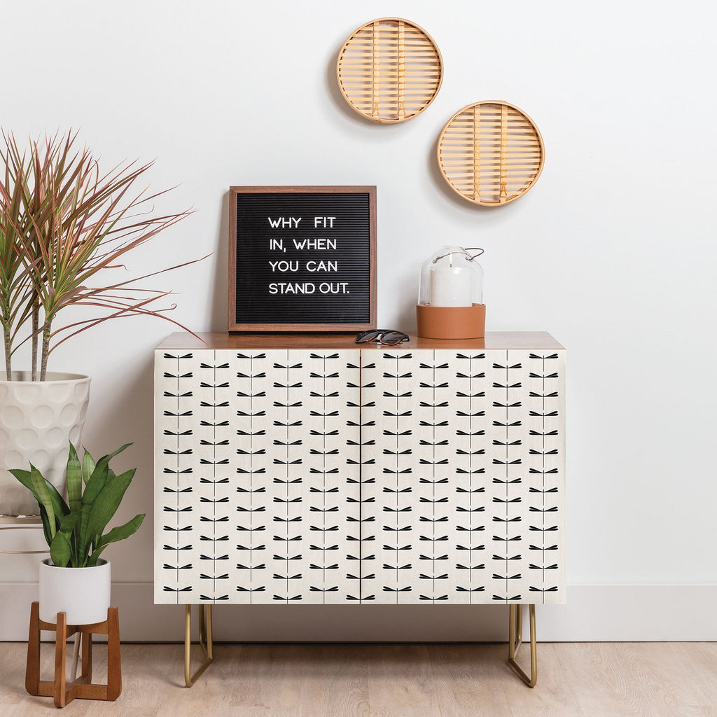 Colour Poems Dragonfly Pattern Black White Credenza