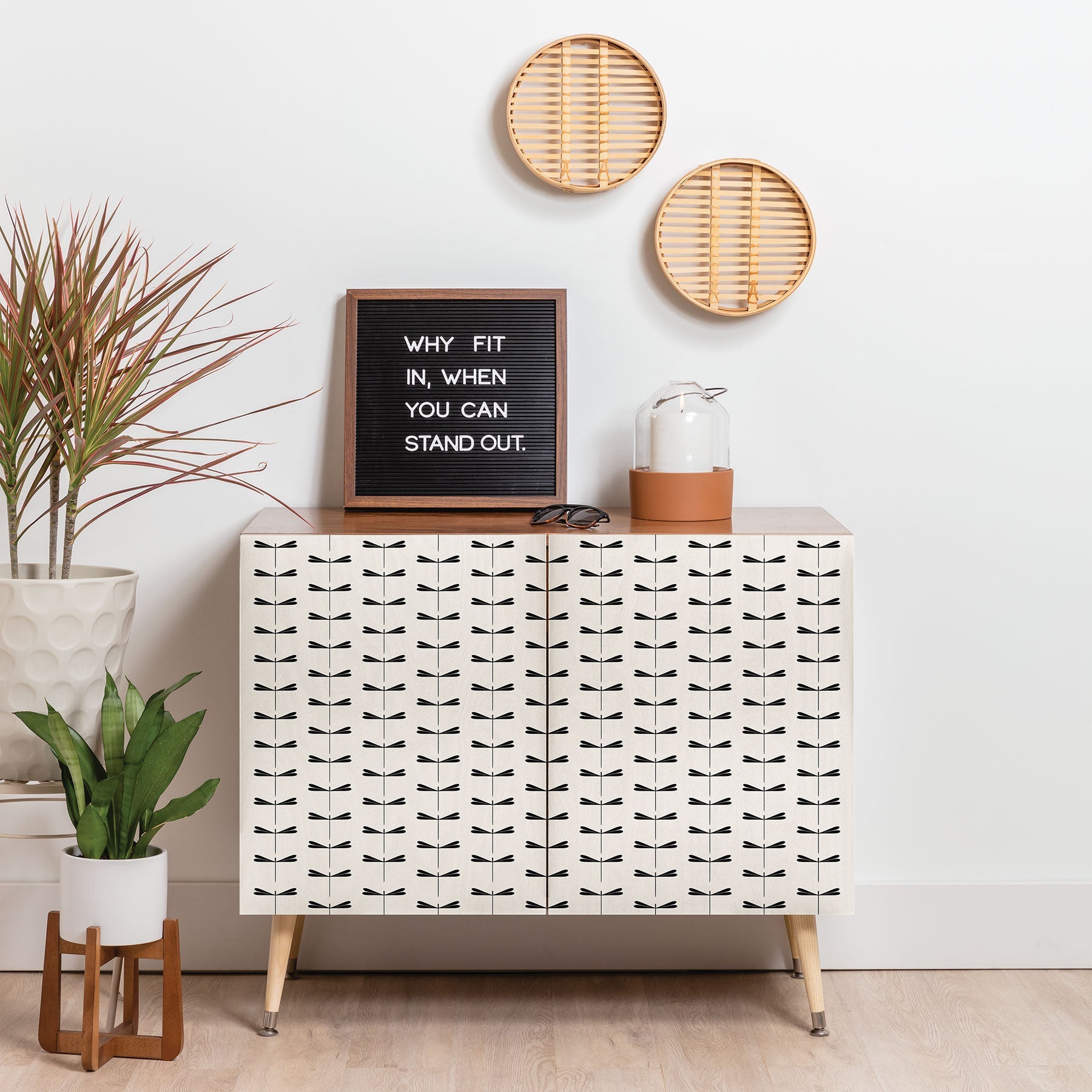Colour Poems Dragonfly Pattern Black White Credenza
