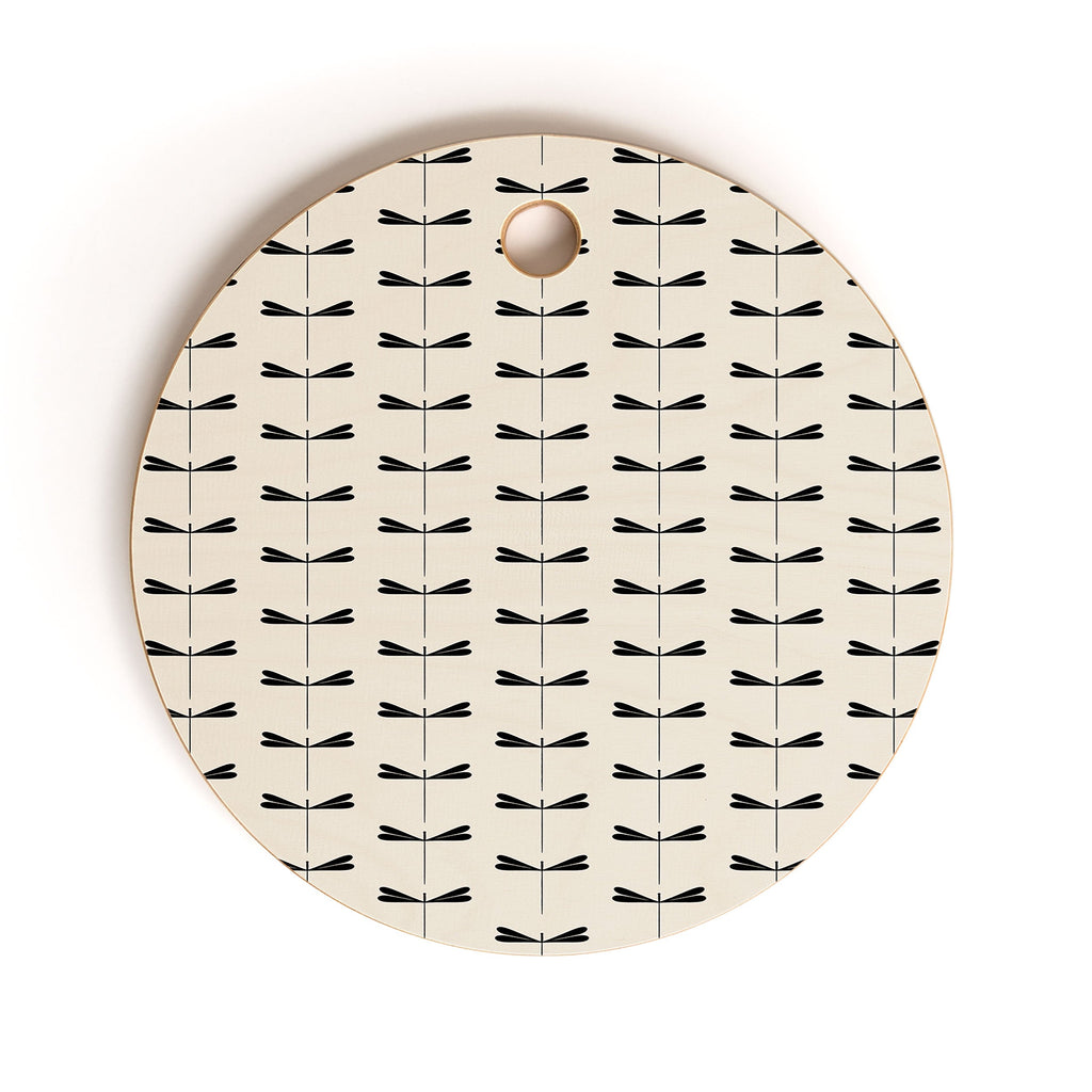 Colour Poems Dragonfly Pattern Black White Cutting Board Round