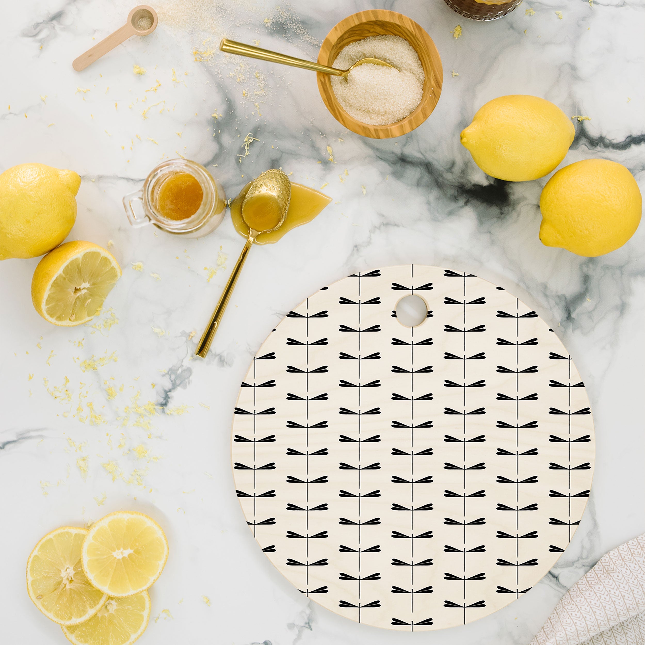 Colour Poems Dragonfly Pattern Black White Cutting Board Round