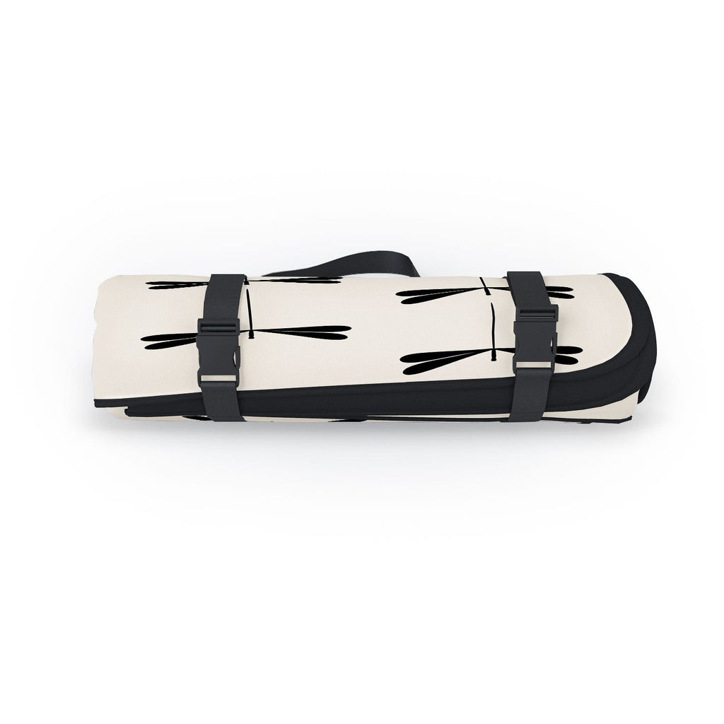 Colour Poems Dragonfly Pattern Black White Picnic Blanket