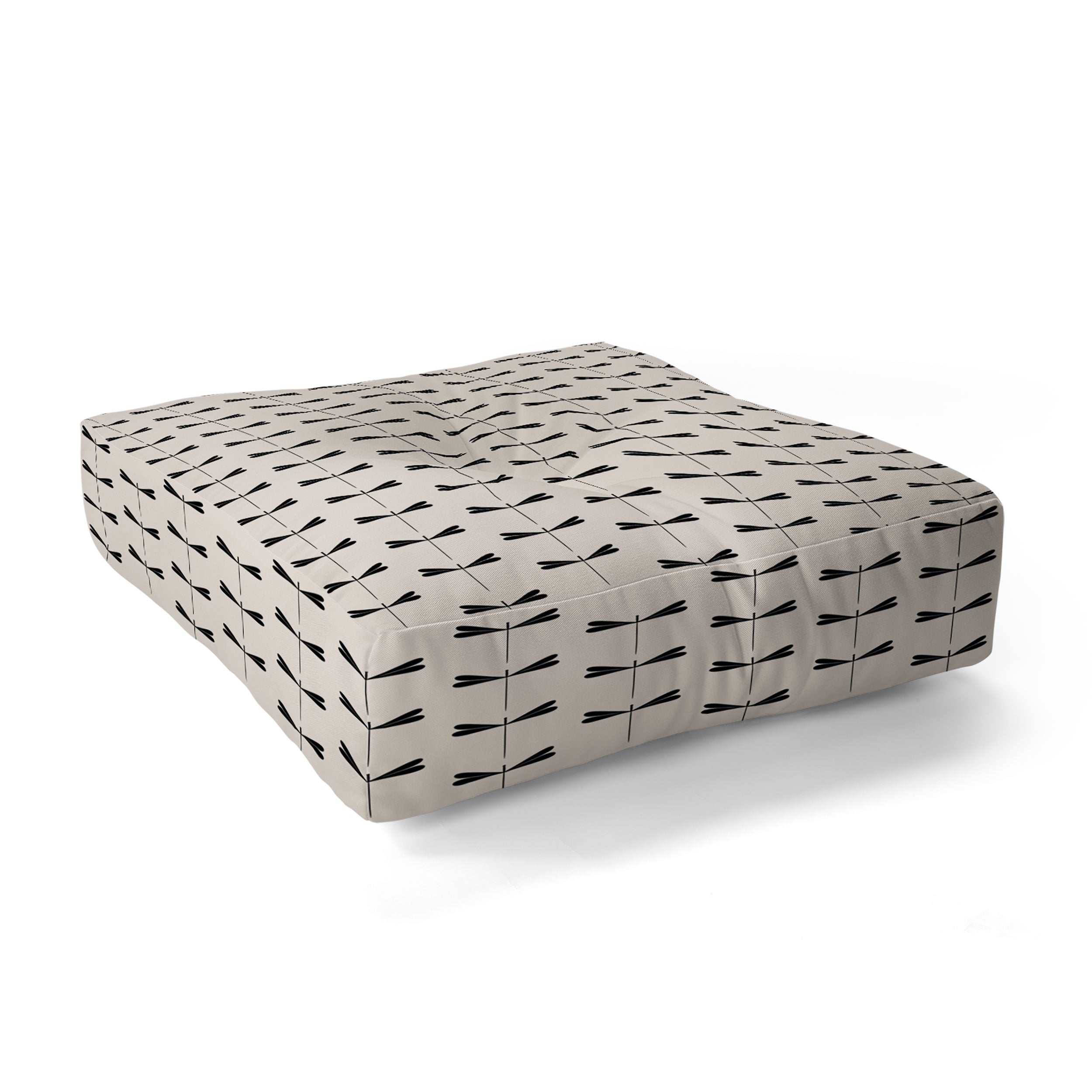 Colour Poems Dragonfly Pattern Black White Floor Pillow Square