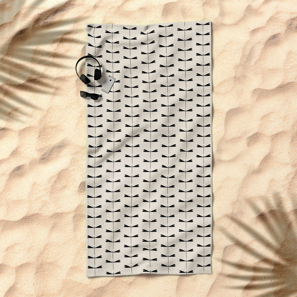 Colour Poems Dragonfly Pattern Black White Beach Towel