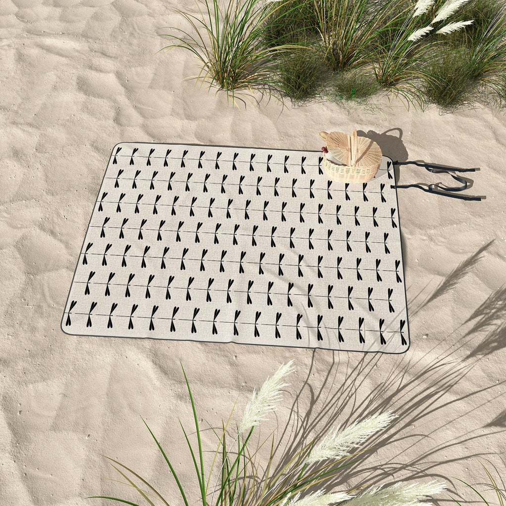 Colour Poems Dragonfly Pattern Black White Picnic Blanket