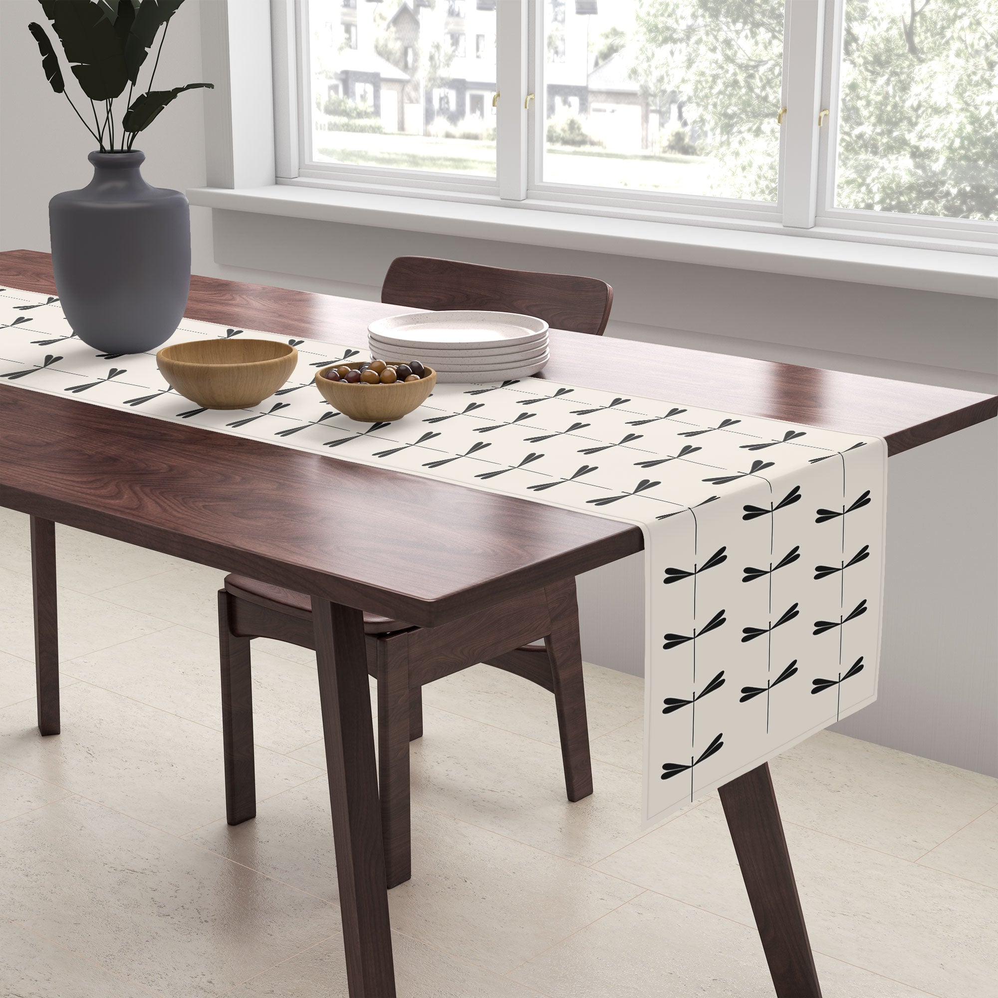 Colour Poems Dragonfly Pattern Black White Table Runner
