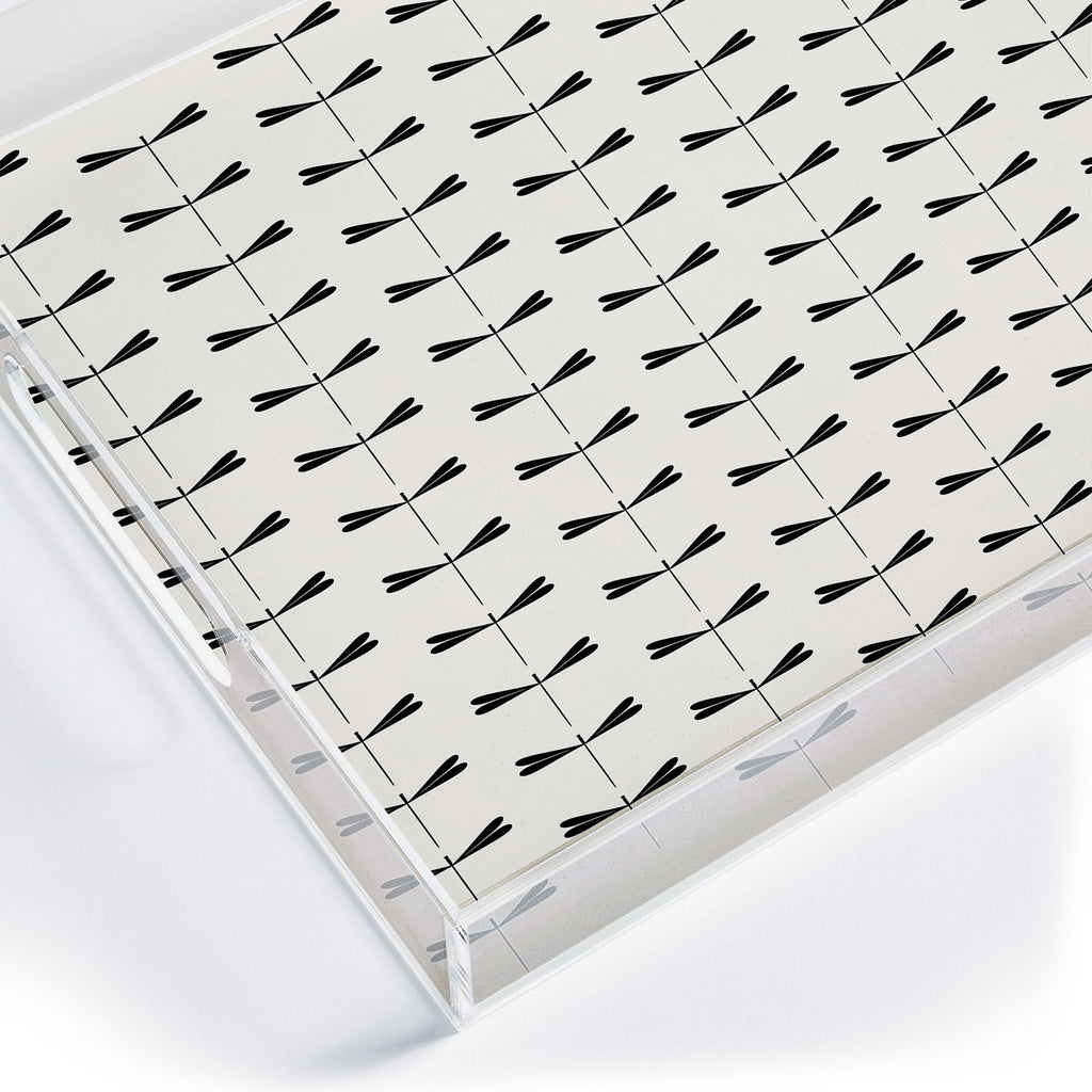 Colour Poems Dragonfly Pattern Black White Acrylic Tray