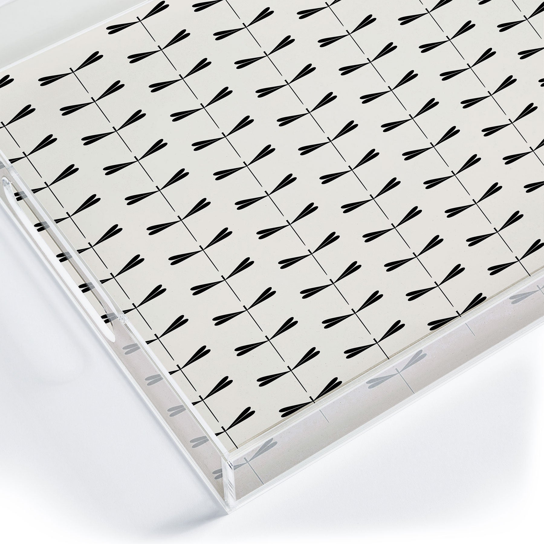 Colour Poems Dragonfly Pattern Black White Acrylic Tray
