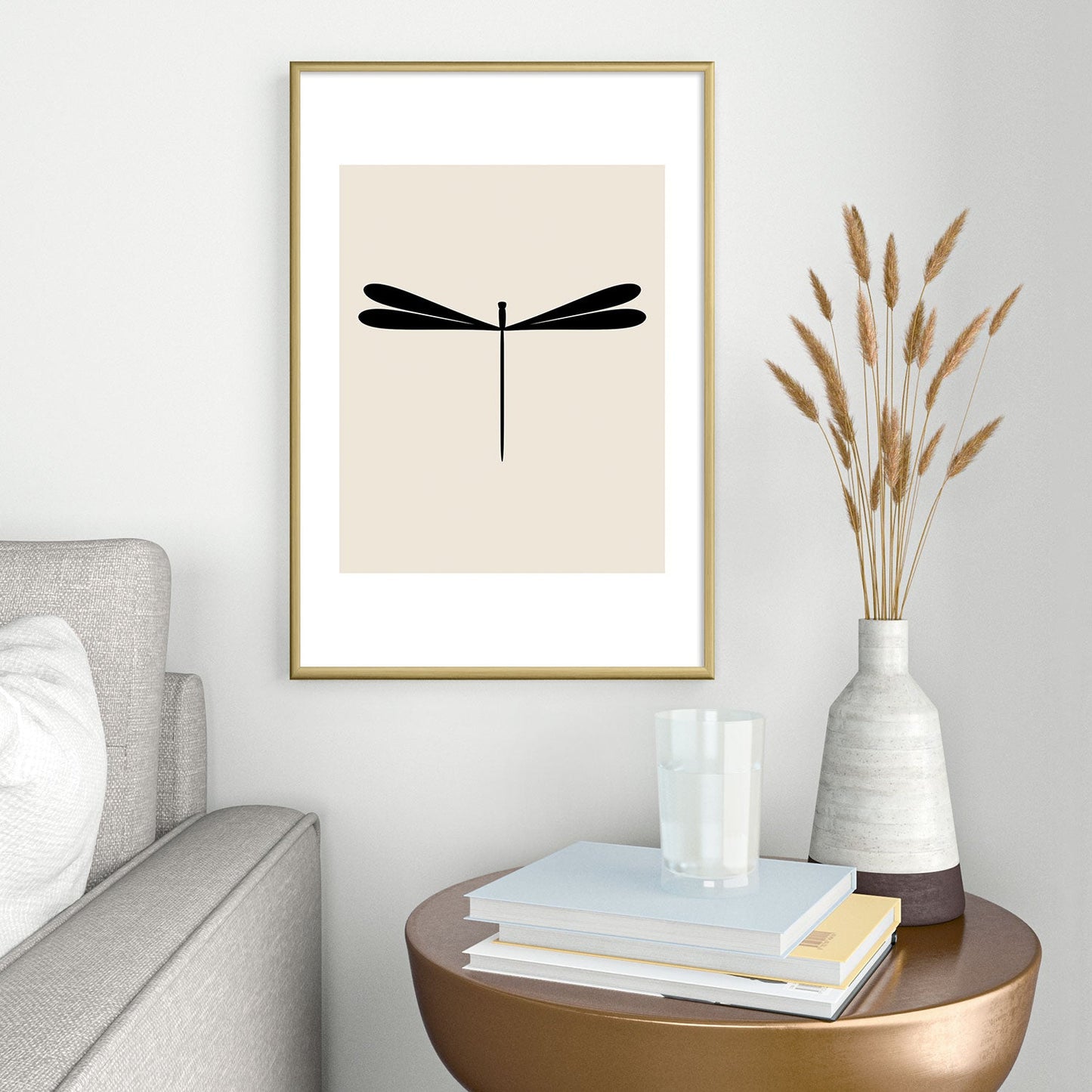 Colour Poems Dragonfly Pattern Black White Metal Framed Art Print