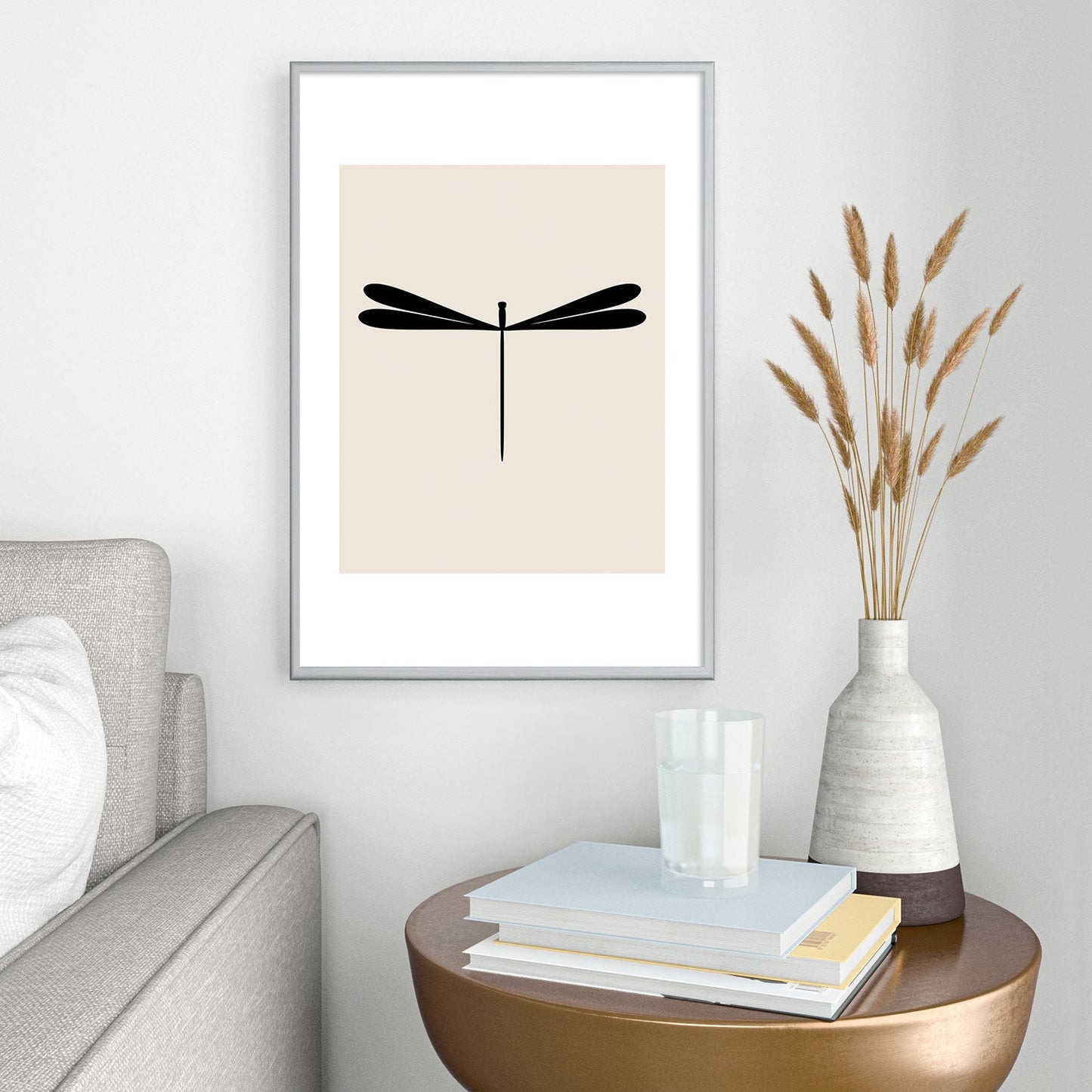Colour Poems Dragonfly Pattern Black White Metal Framed Art Print