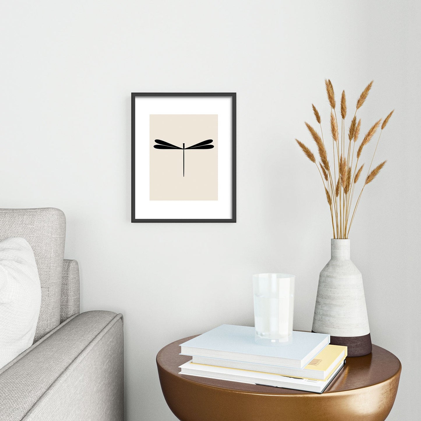 Colour Poems Dragonfly Pattern Black White Metal Framed Art Print