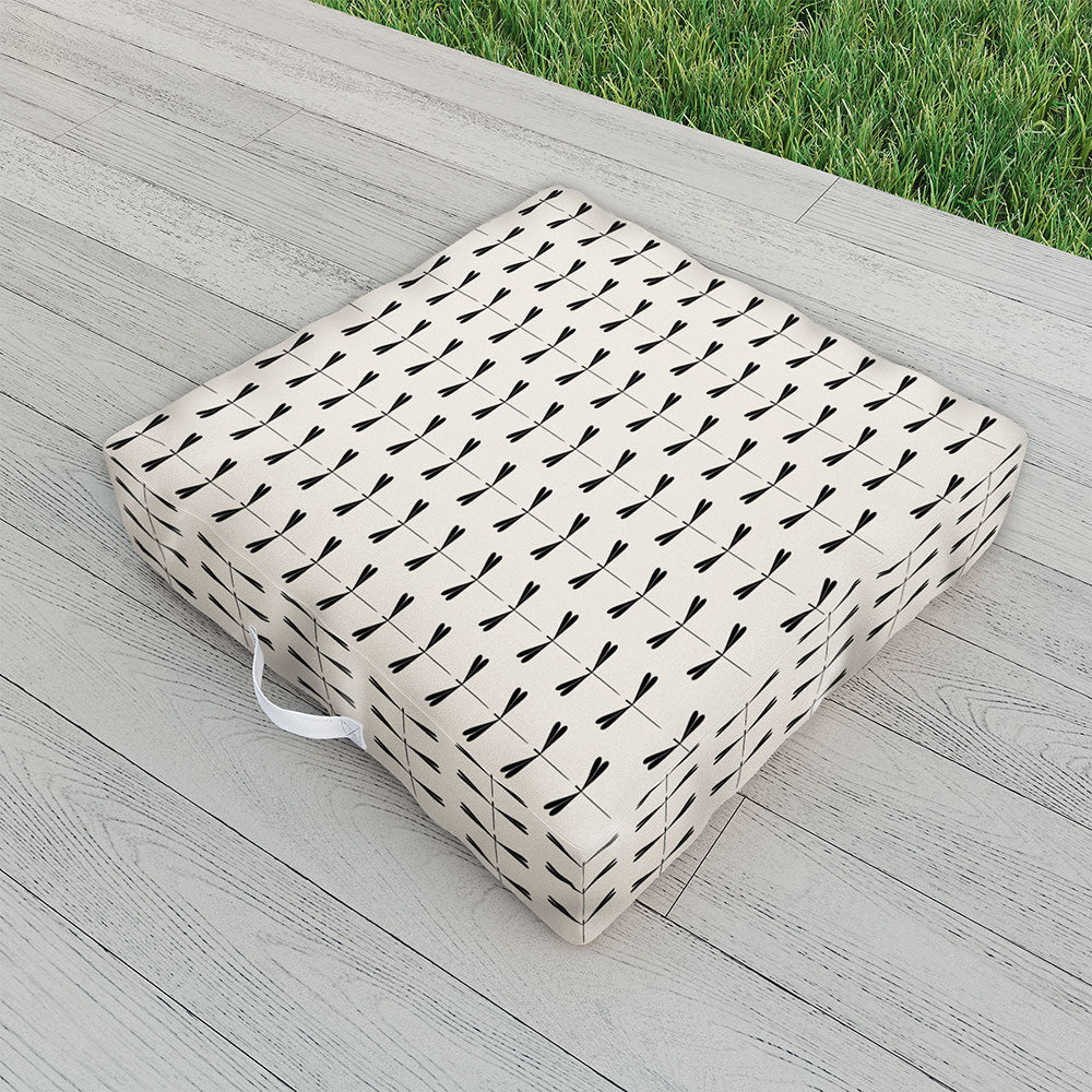 Colour Poems Dragonfly Pattern Black White Outdoor Floor Cushion