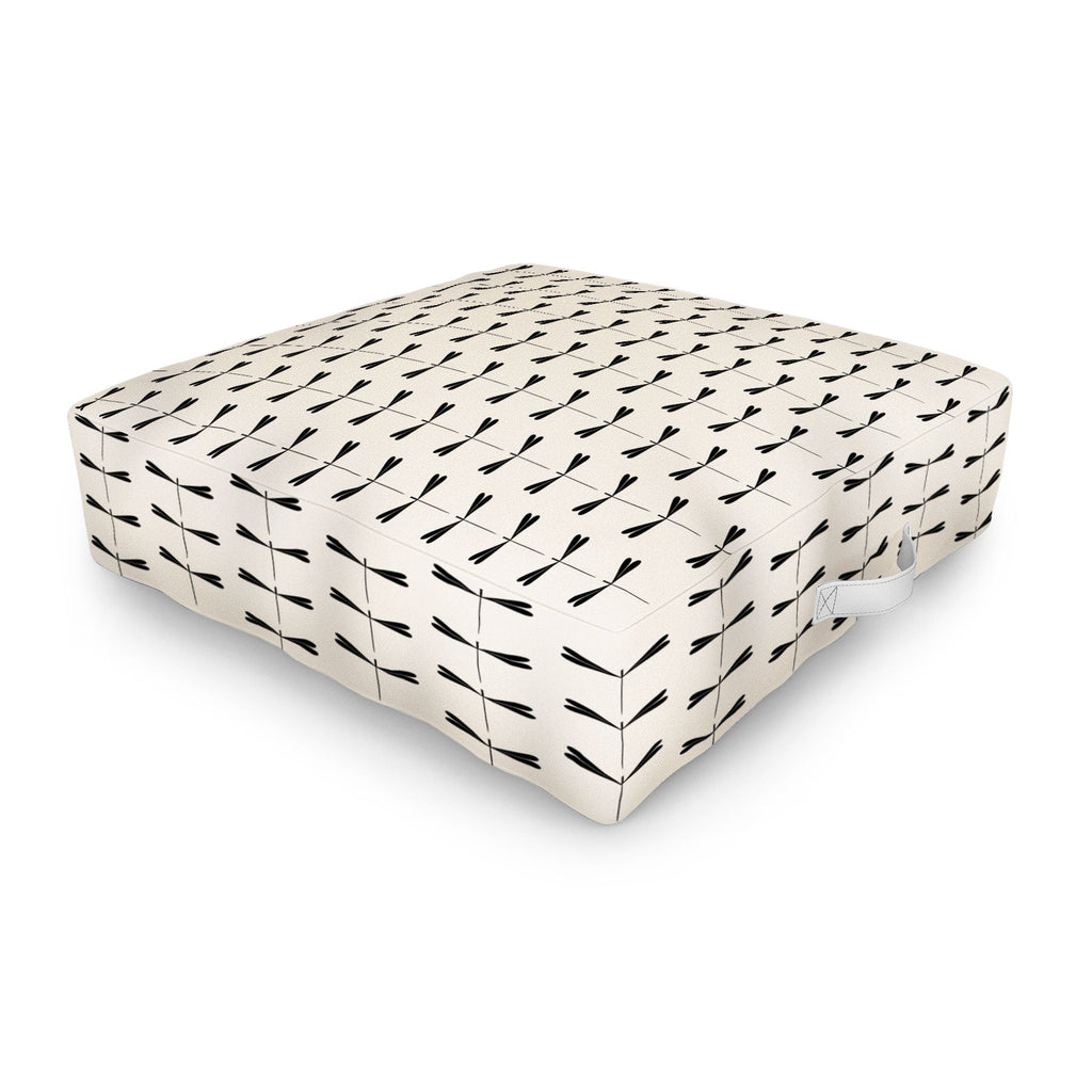 Colour Poems Dragonfly Pattern Black White Outdoor Floor Cushion