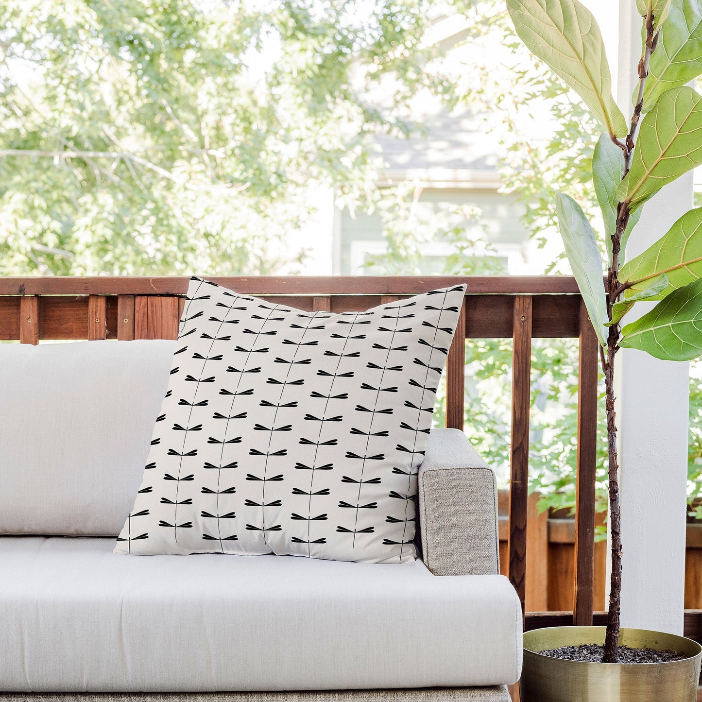 Colour Poems Dragonfly Pattern Black White Outdoor Throw Pillow
