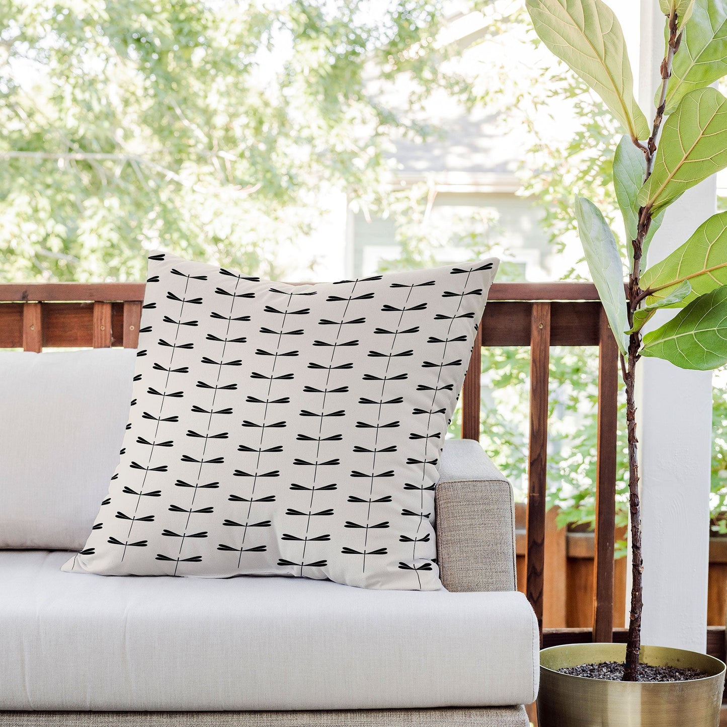 Colour Poems Dragonfly Pattern Black White Outdoor Throw Pillow