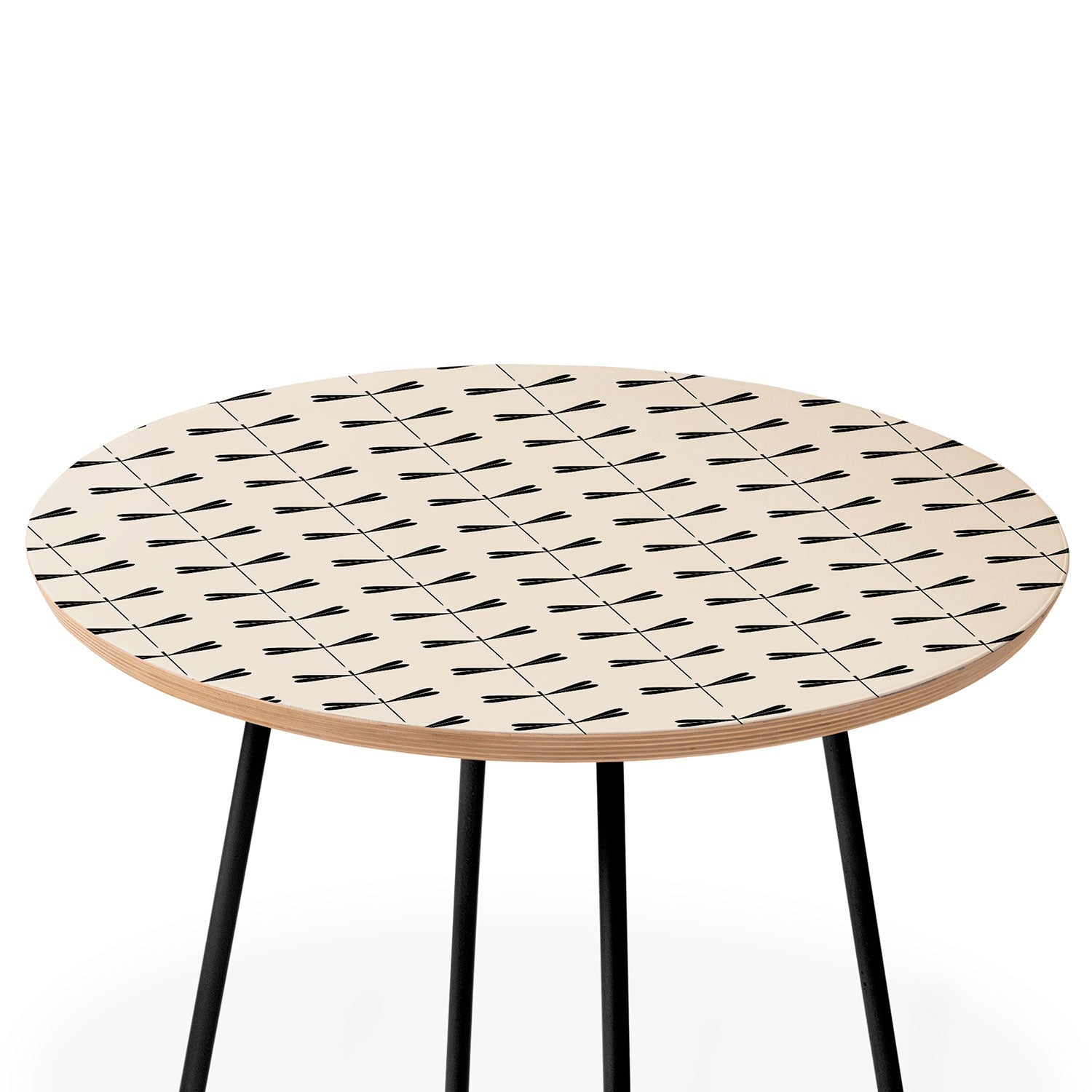 Colour Poems Dragonfly Pattern Black White Round Side Table
