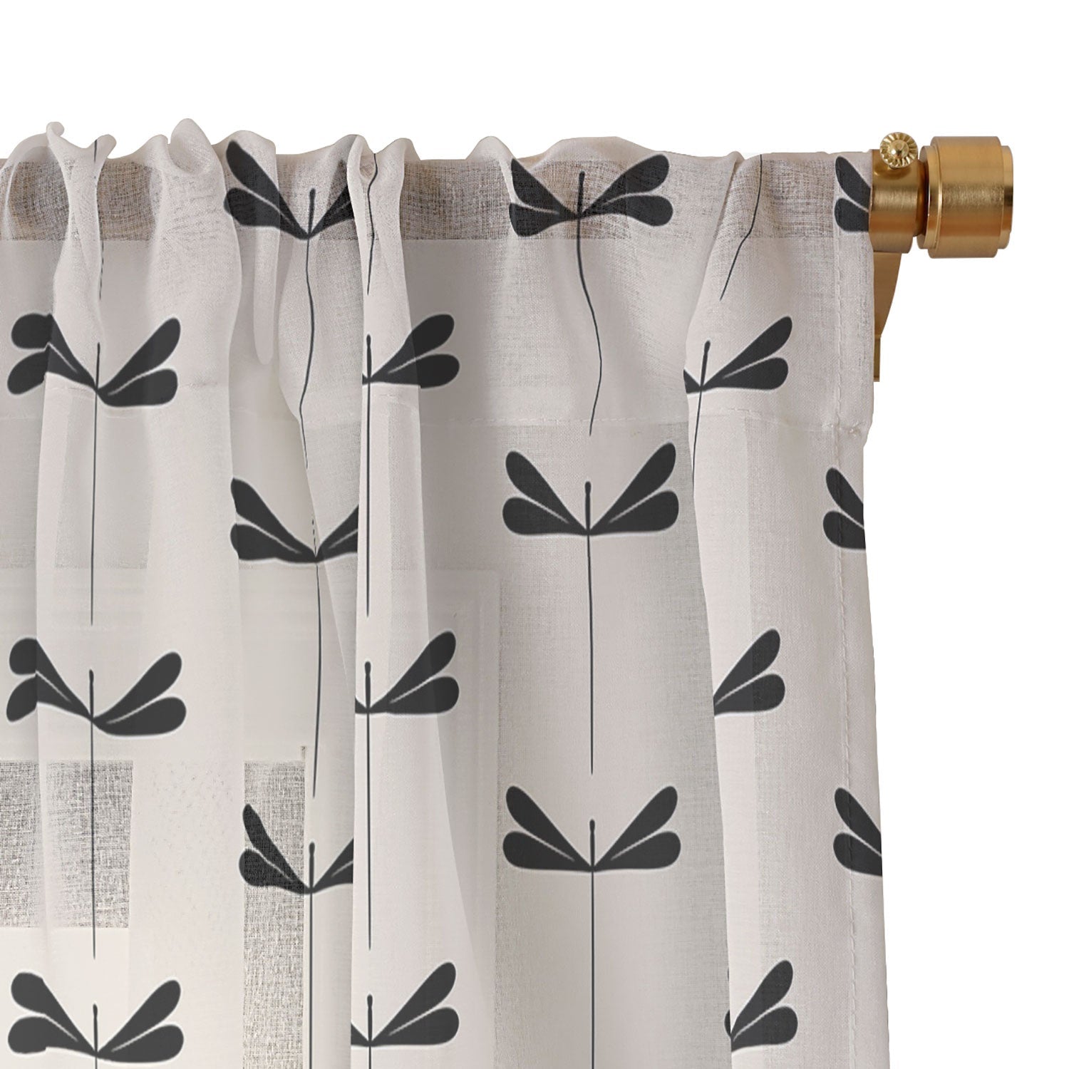 Colour Poems Dragonfly Pattern Black White Sheer Window Curtain