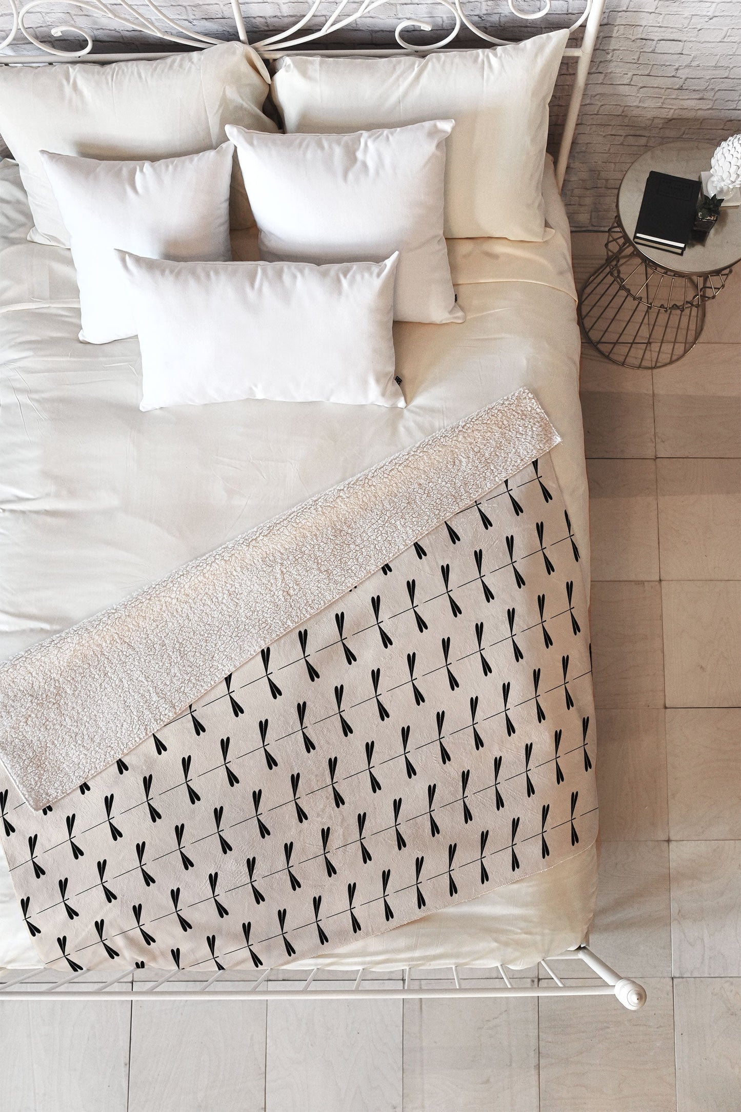 Colour Poems Dragonfly Pattern Black White Fleece Throw Blanket