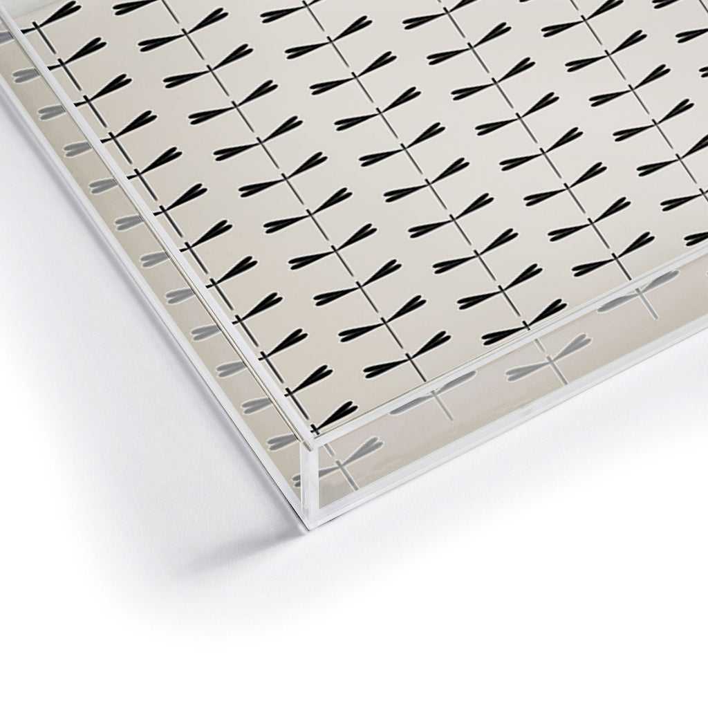 Colour Poems Dragonfly Pattern Black White Acrylic Tray