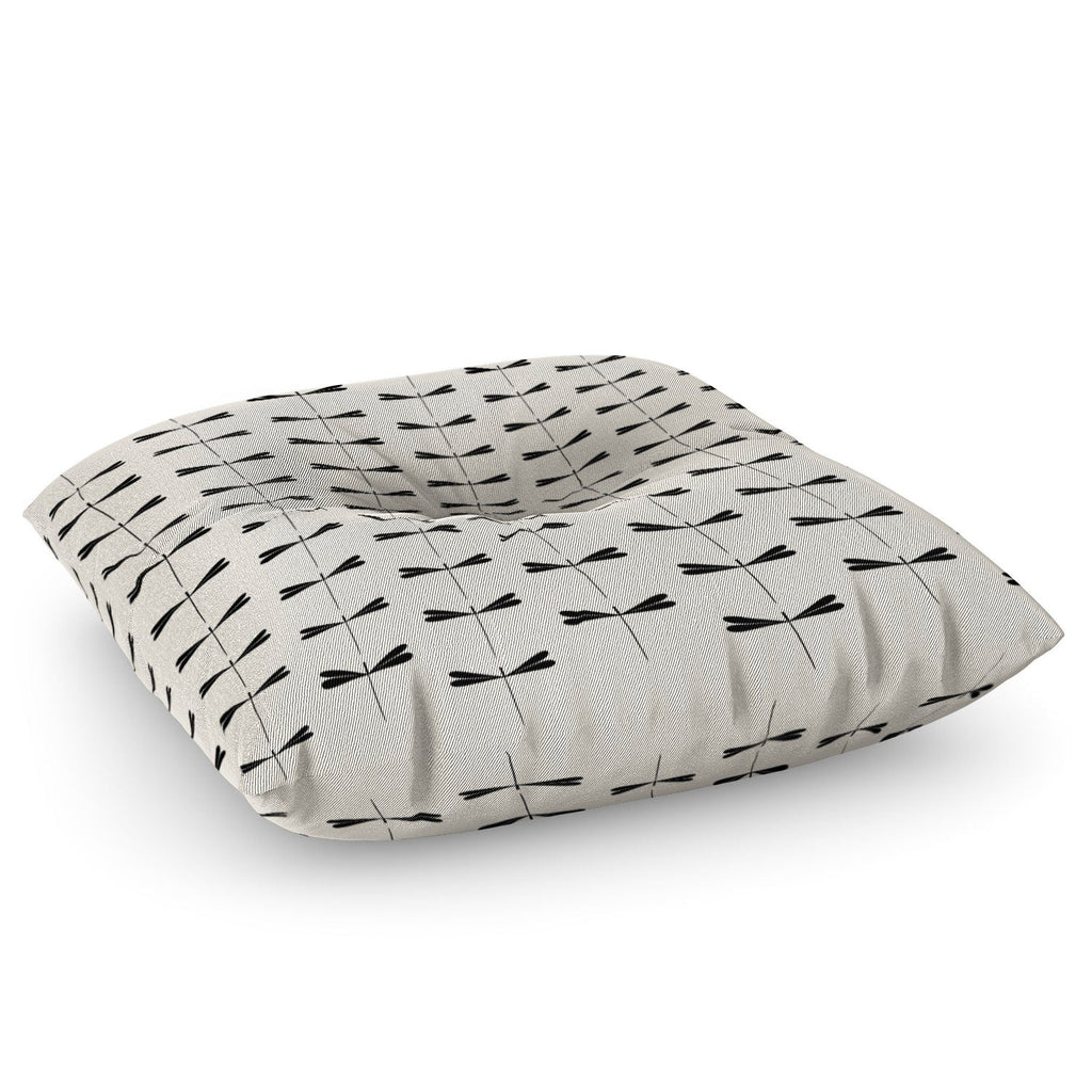 Colour Poems Dragonfly Pattern Black White Floor Pillow Square