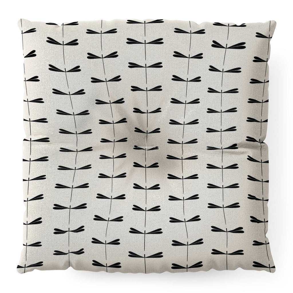 Colour Poems Dragonfly Pattern Black White Floor Pillow Square