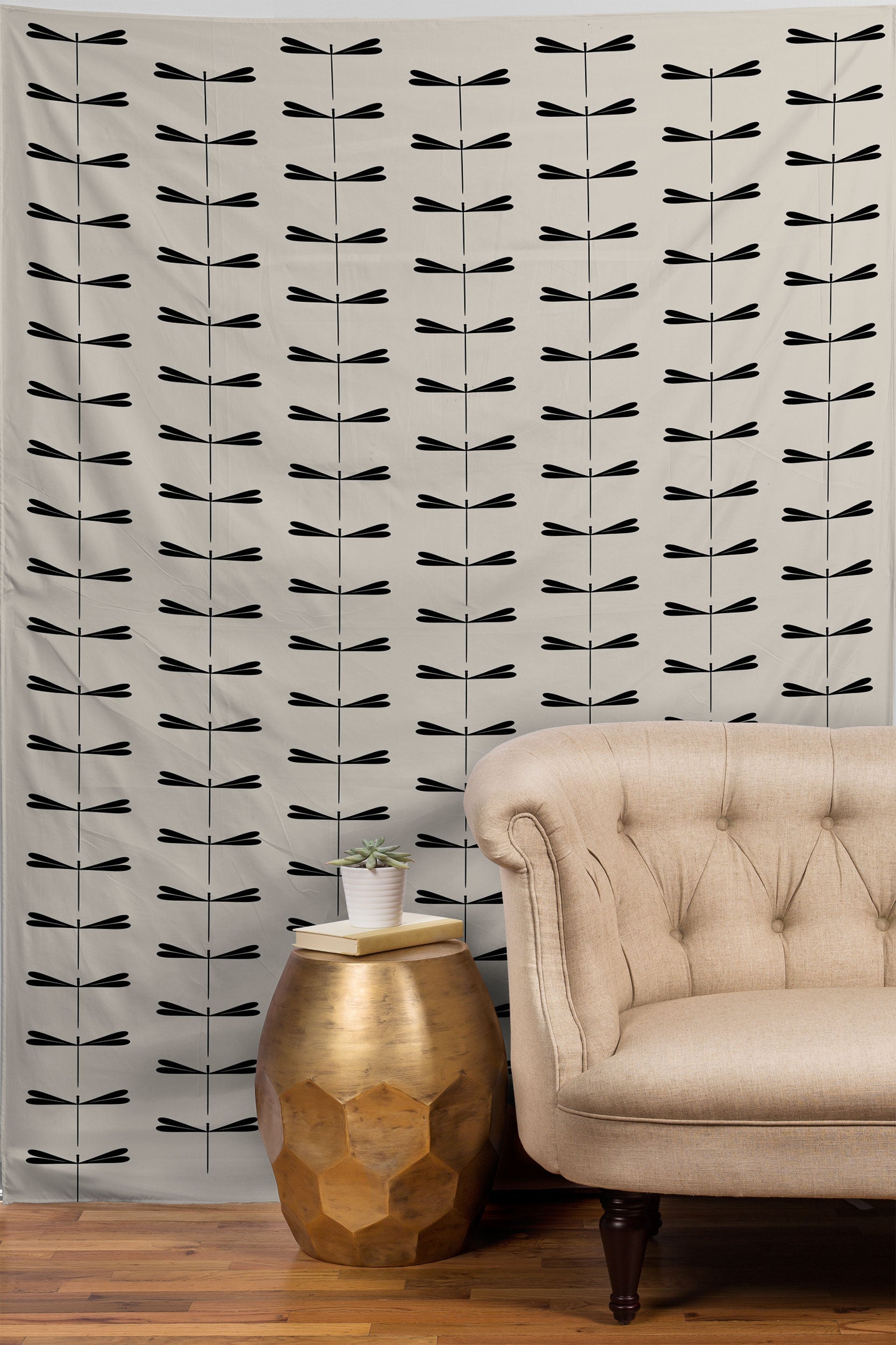 Colour Poems Dragonfly Pattern Black White Tapestry
