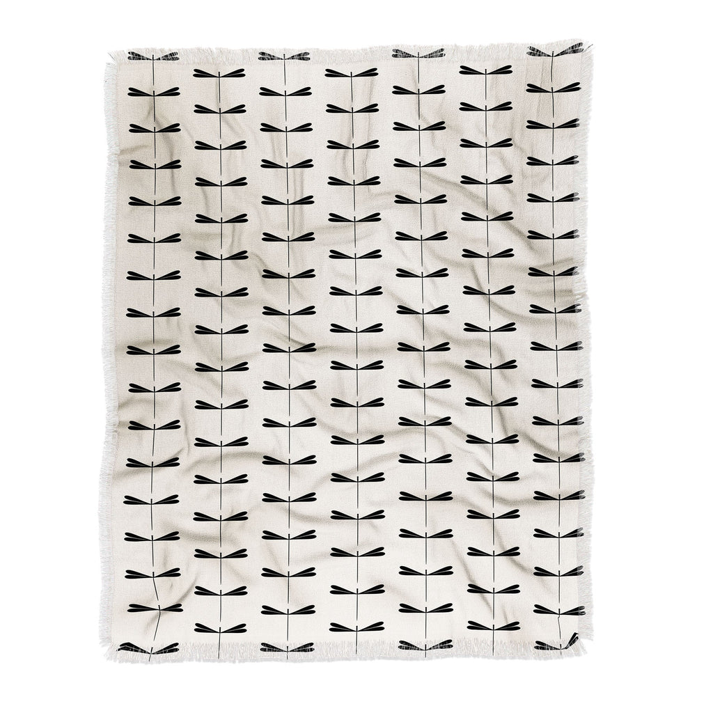 Colour Poems Dragonfly Pattern Black White Throw Blanket