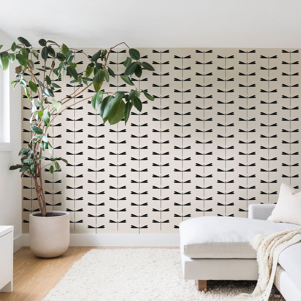 Colour Poems Dragonfly Pattern Black White Wall Mural
