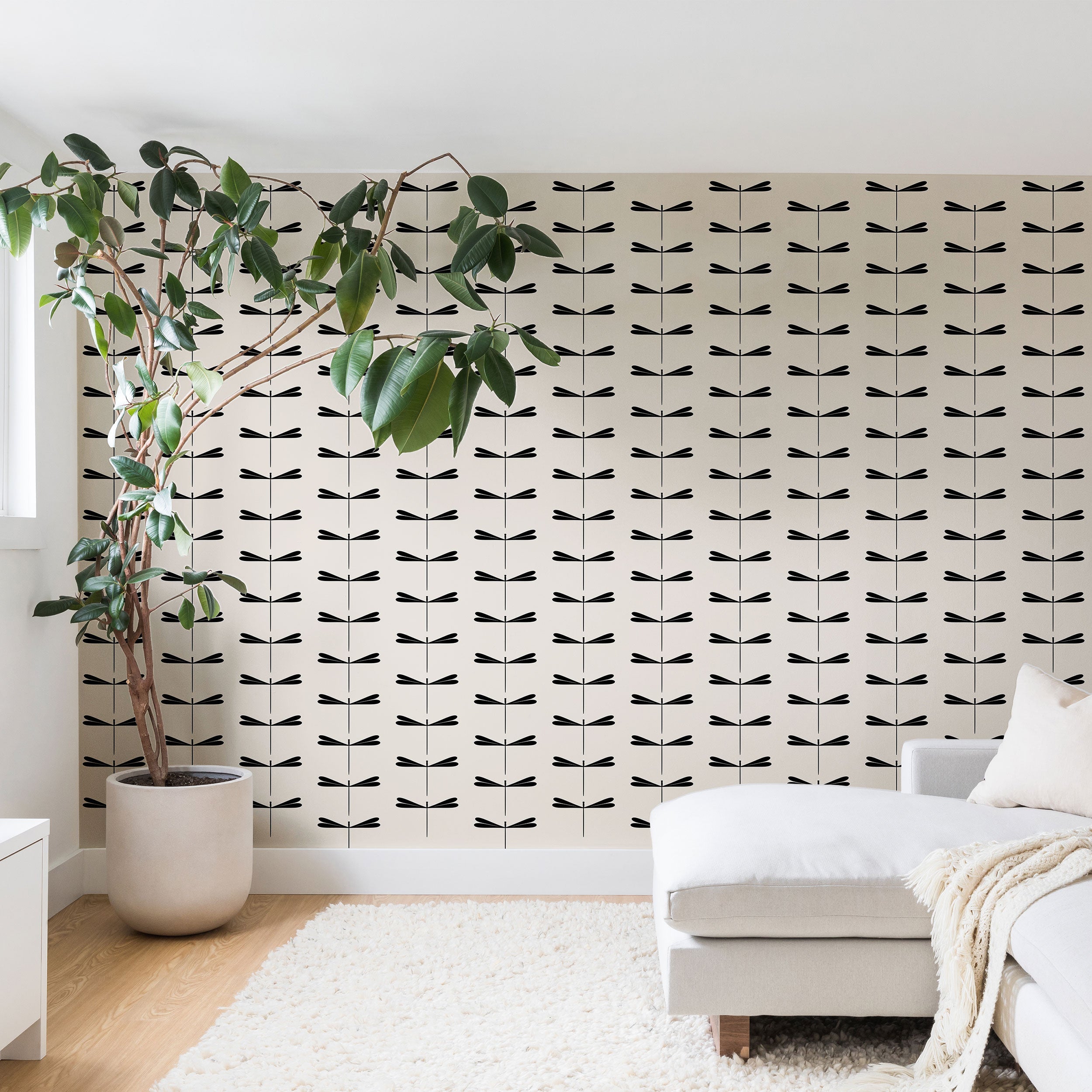 Colour Poems Dragonfly Pattern Black White Wall Mural