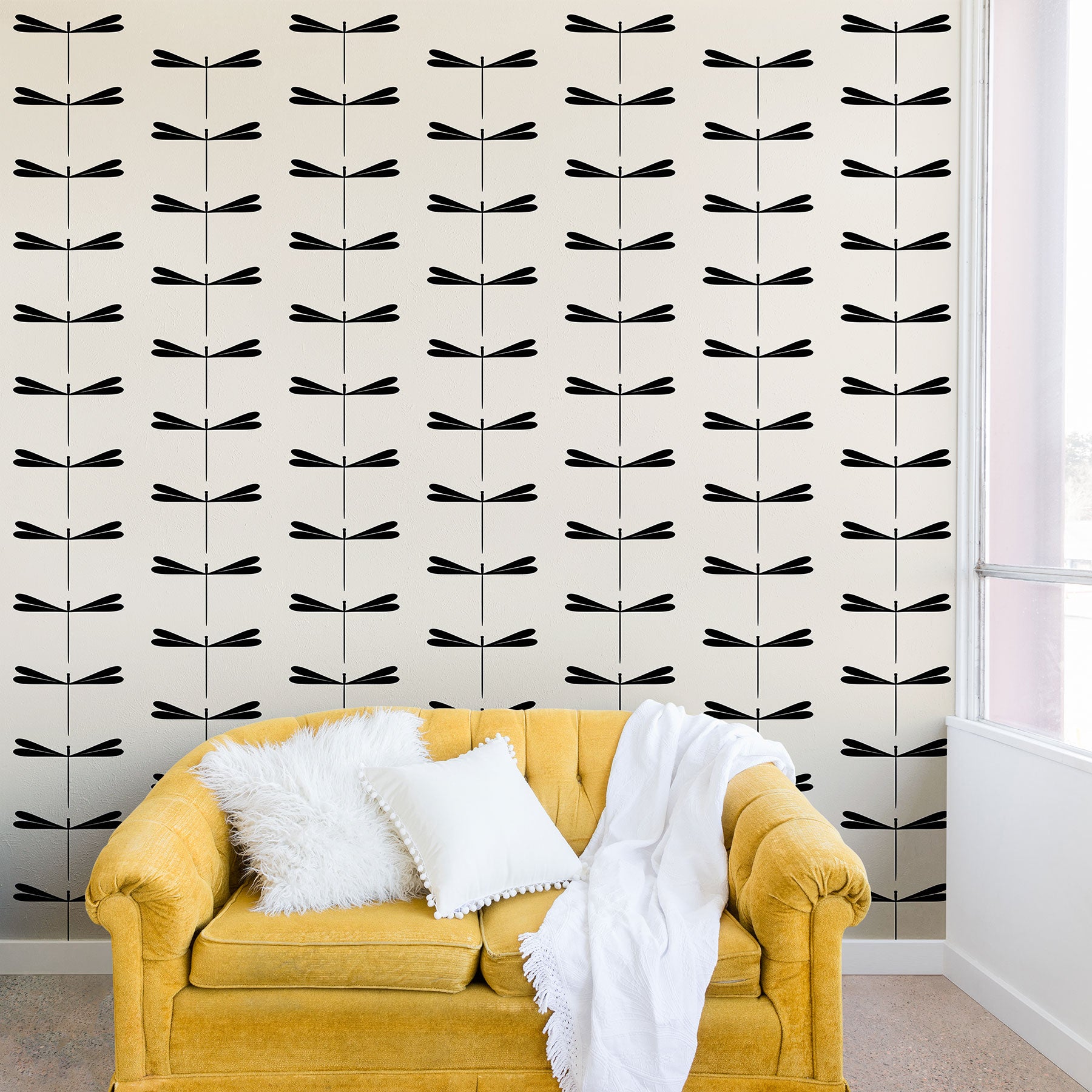 Colour Poems Dragonfly Pattern Black White Wall Mural