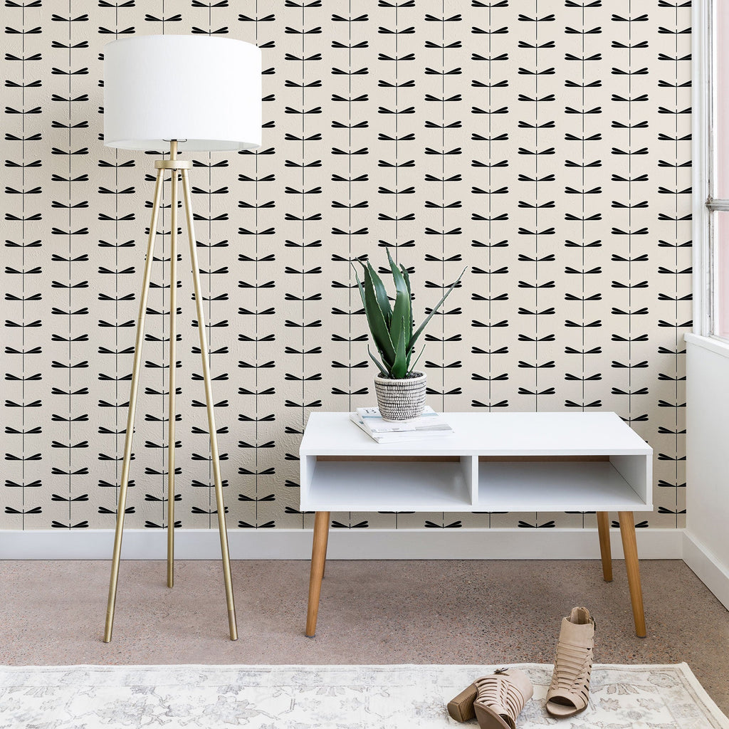 Colour Poems Dragonfly Pattern Black White Wallpaper