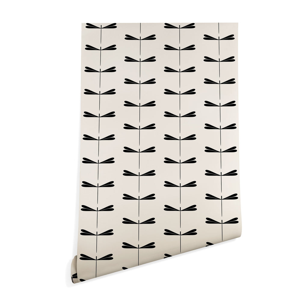 Colour Poems Dragonfly Pattern Black White Wallpaper