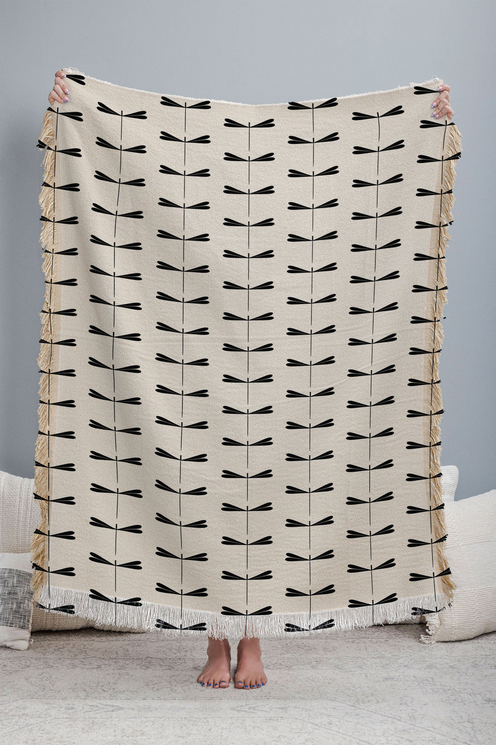 Colour Poems Dragonfly Pattern Black White Throw Blanket