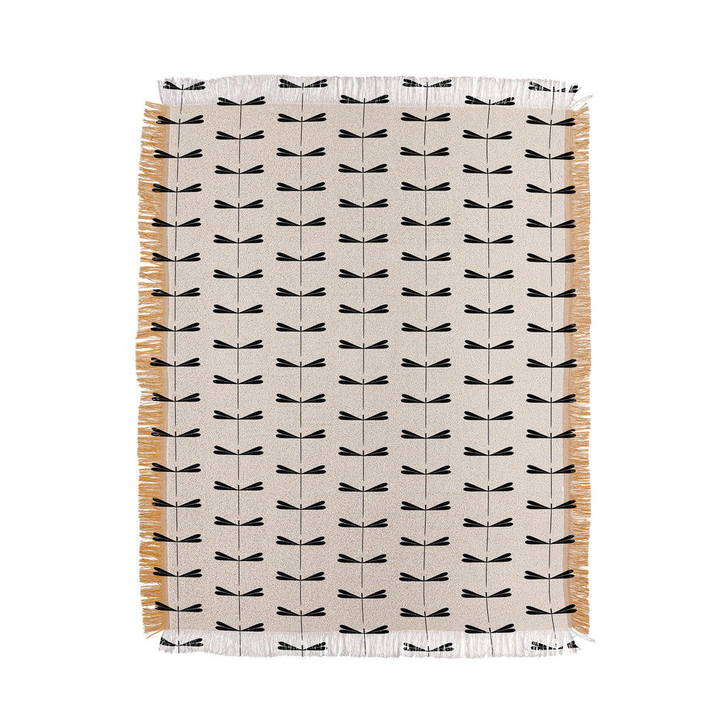 Colour Poems Dragonfly Pattern Black White Throw Blanket