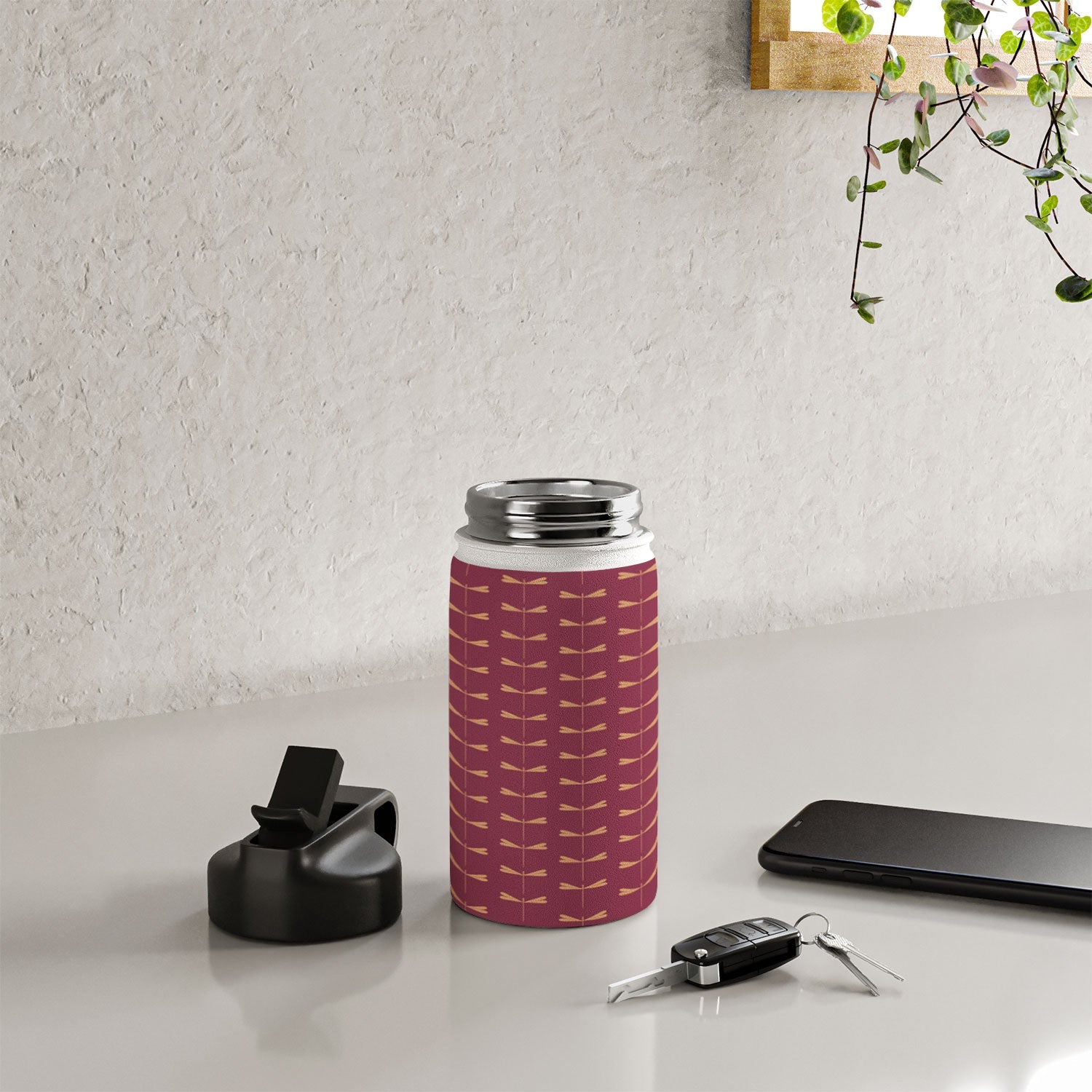 Colour Poems Dragonfly Pattern Mauve Water Bottle