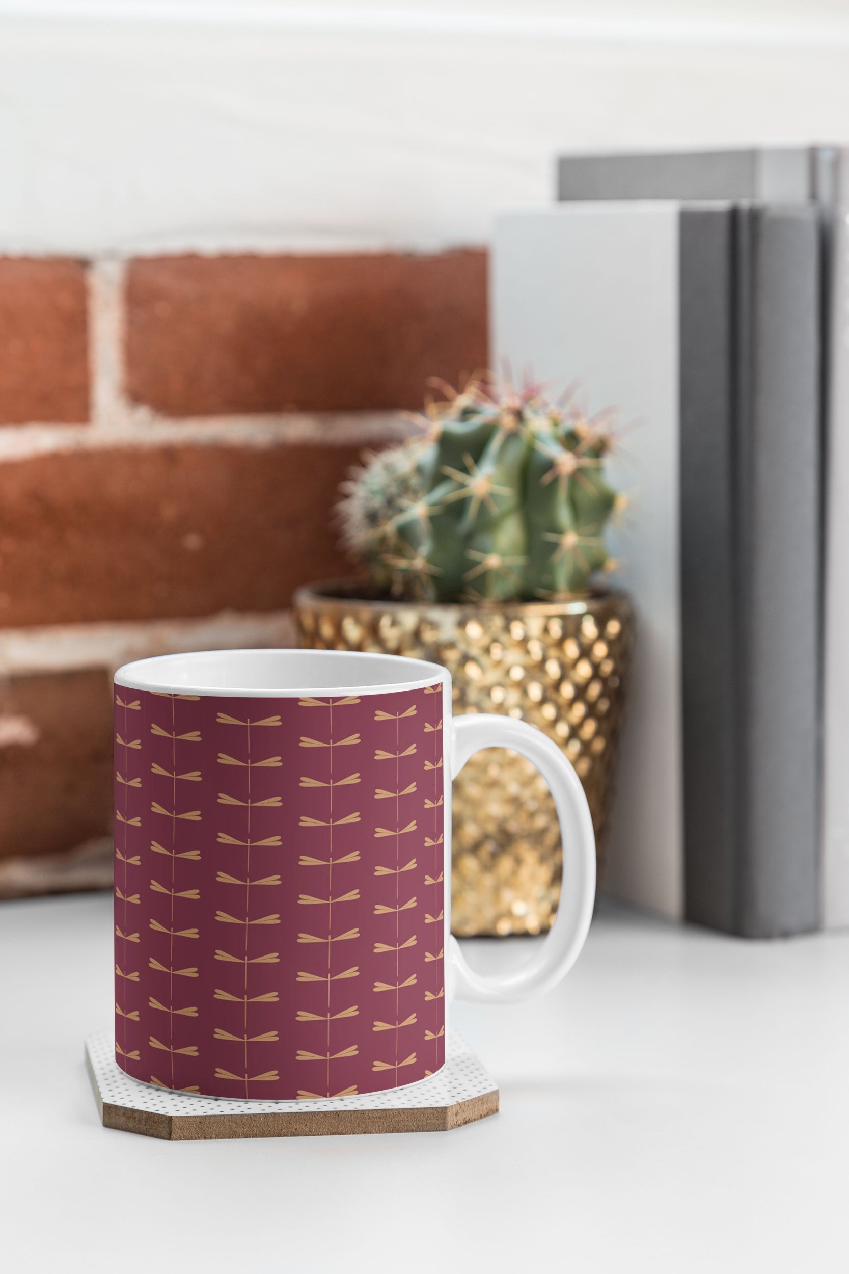 Colour Poems Dragonfly Pattern Mauve Coffee Mug