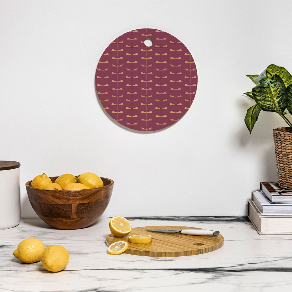 Colour Poems Dragonfly Pattern Mauve Cutting Board Round