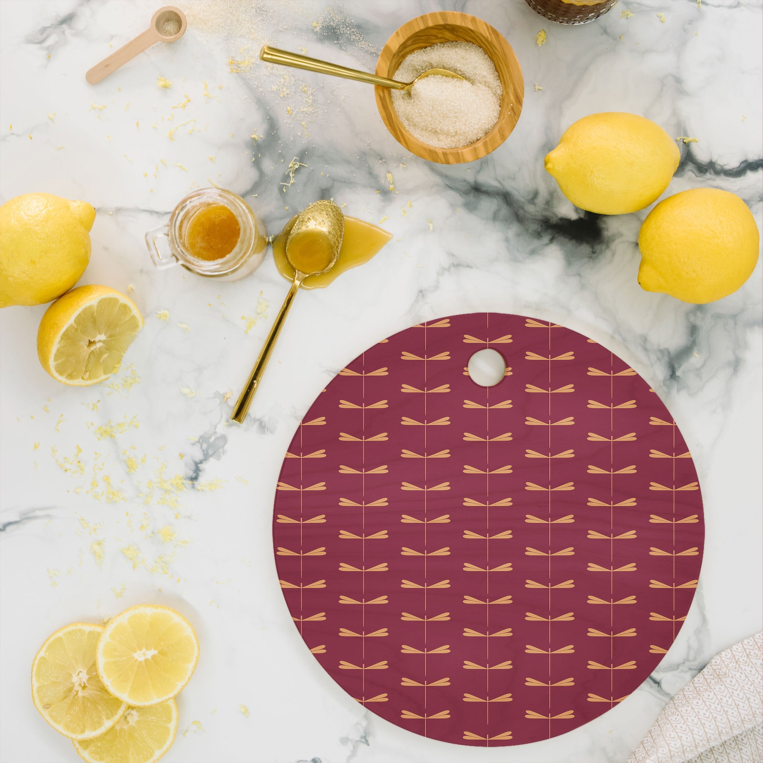 Colour Poems Dragonfly Pattern Mauve Cutting Board Round
