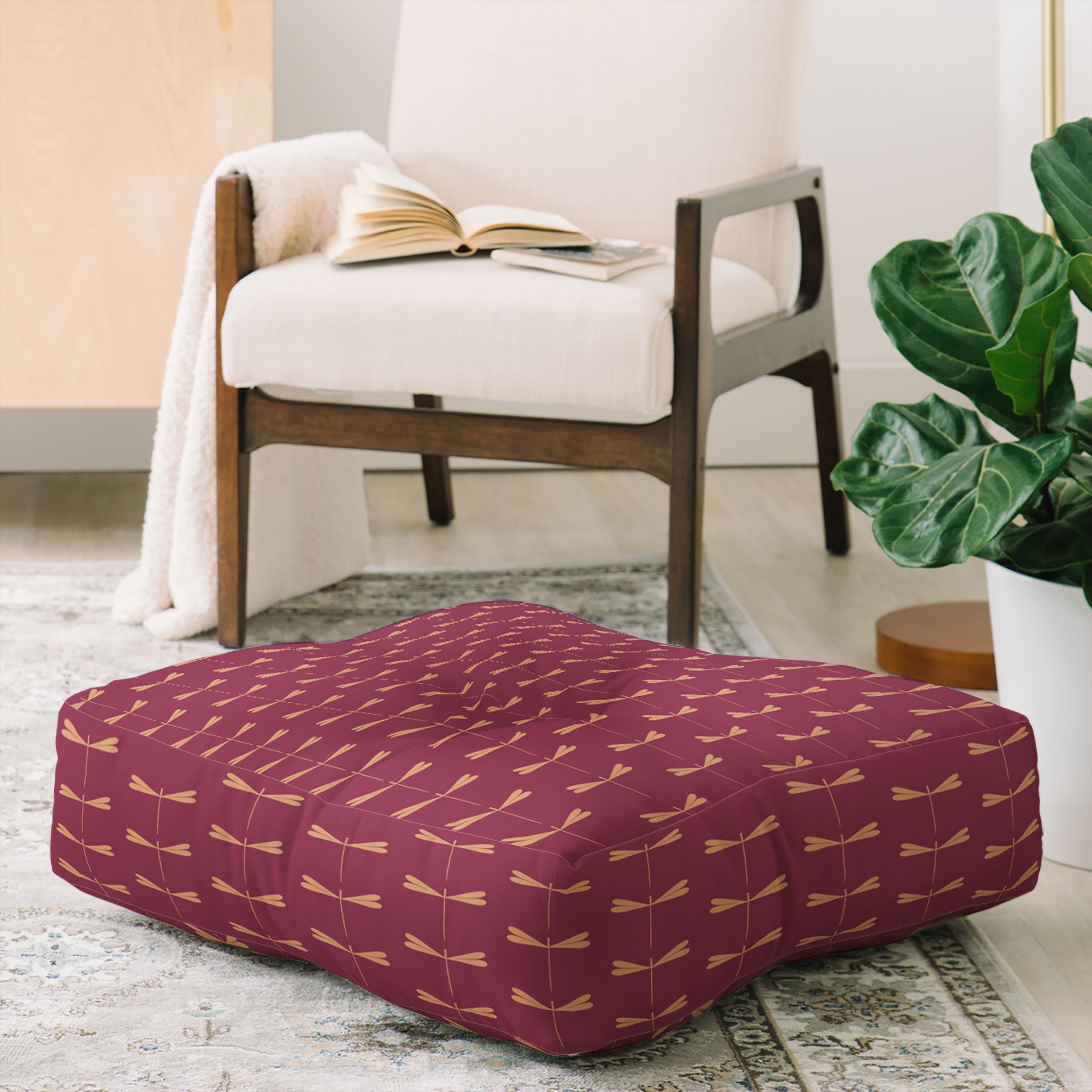 Colour Poems Dragonfly Pattern Mauve Floor Pillow Square